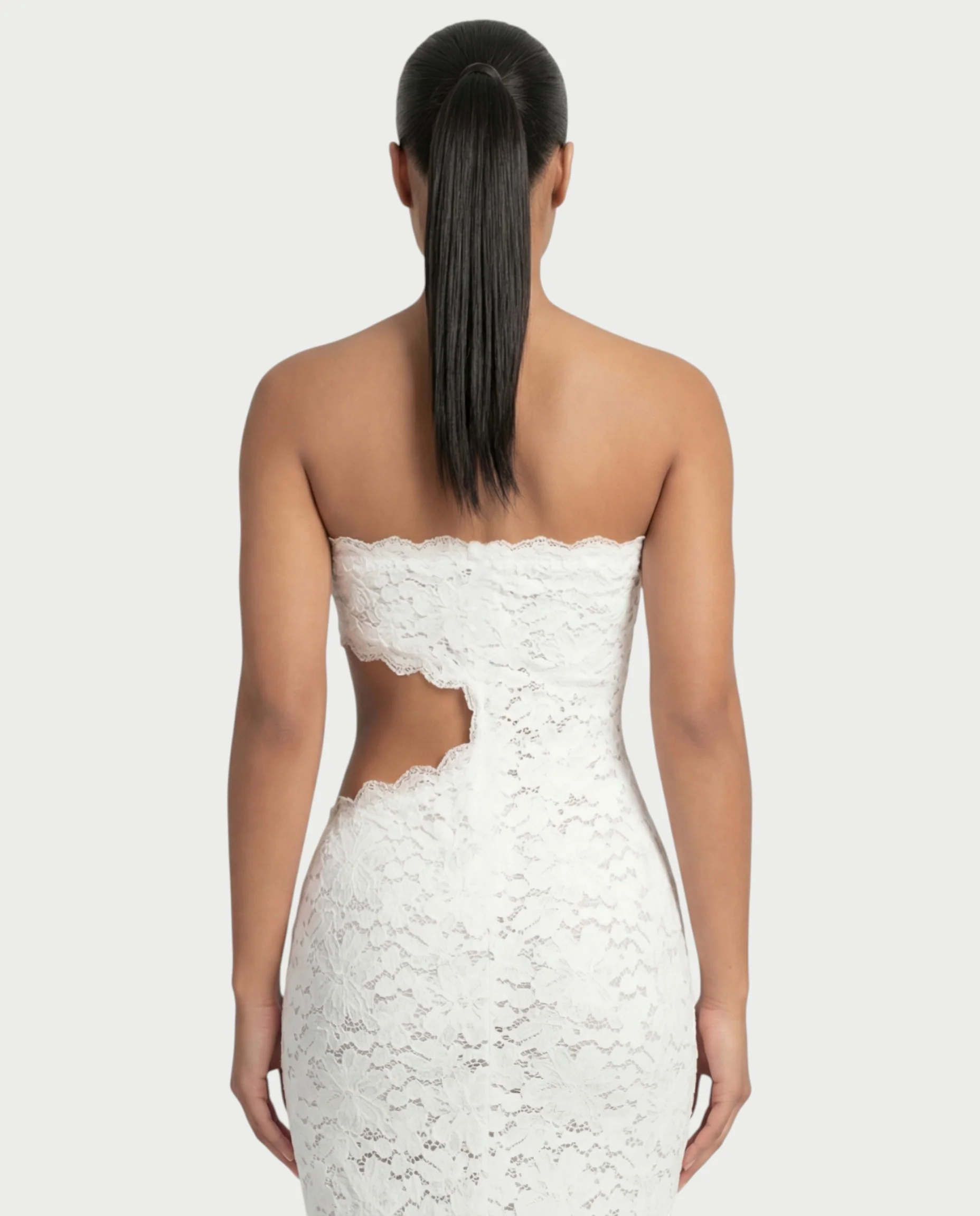 LAMINA Strapless Lace Cut-Out Maxi Dress - Image 5