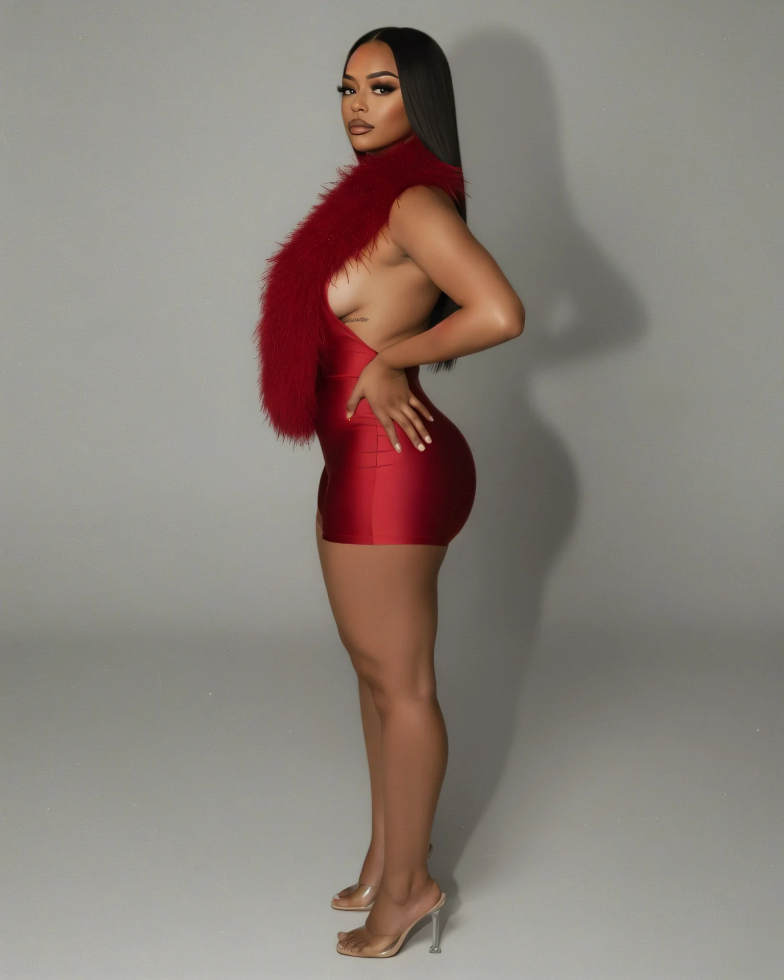 LANNY Deep V Neck Faux Feather Satin Romper - Image 7