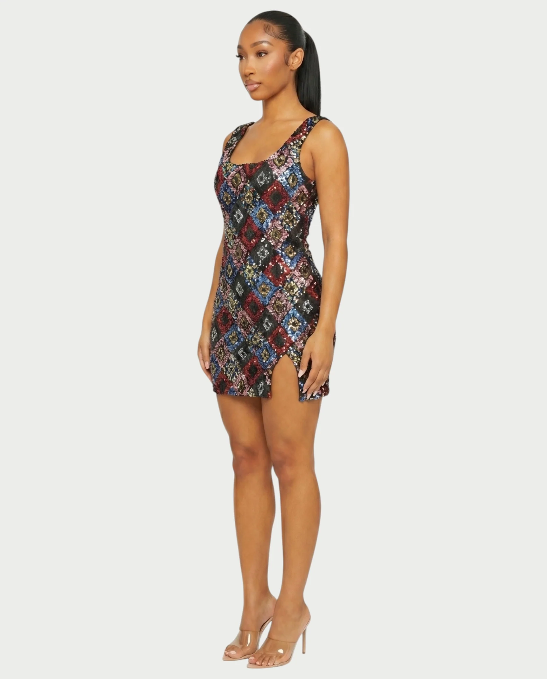 LAVINA Dark blue Sequin Diamond Bodycon Mini Dress - Image 3