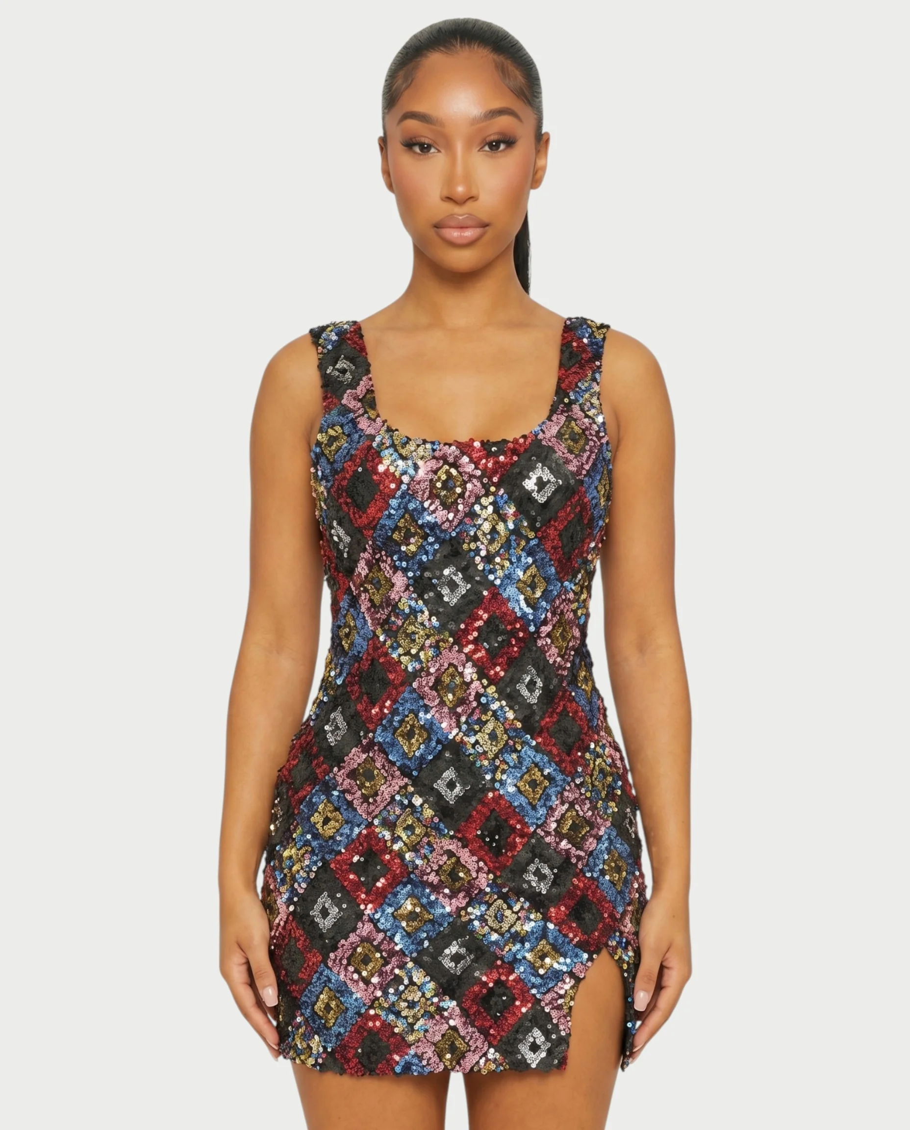 LAVINA Dark blue Sequin Diamond Bodycon Mini Dress - Image 4