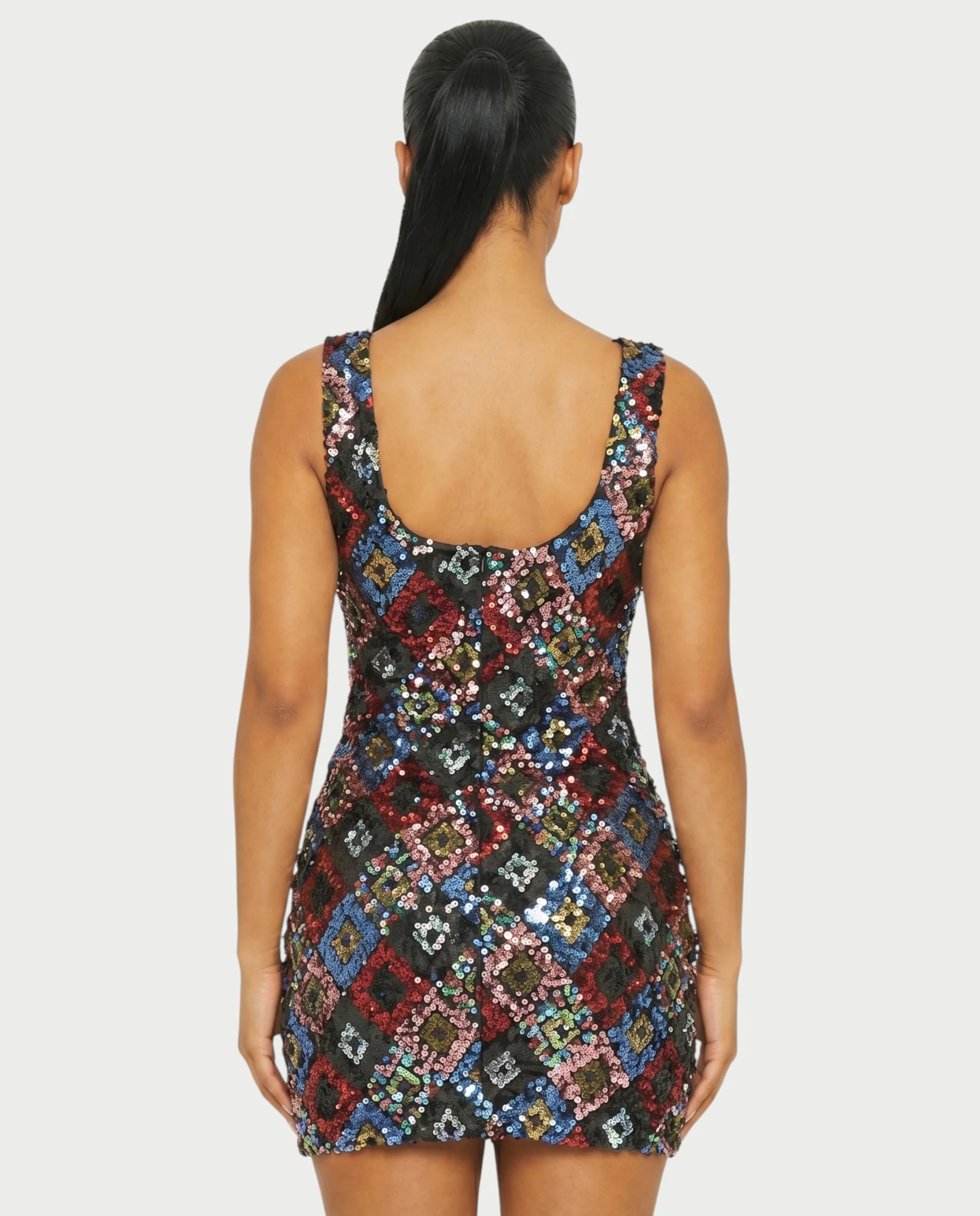 LAVINA Dark blue Sequin Diamond Bodycon Mini Dress - Image 5