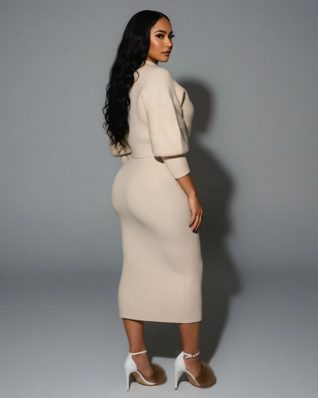 LEILA Knit Cropped Cardigan Top & Midi Skirt Set - Image 4
