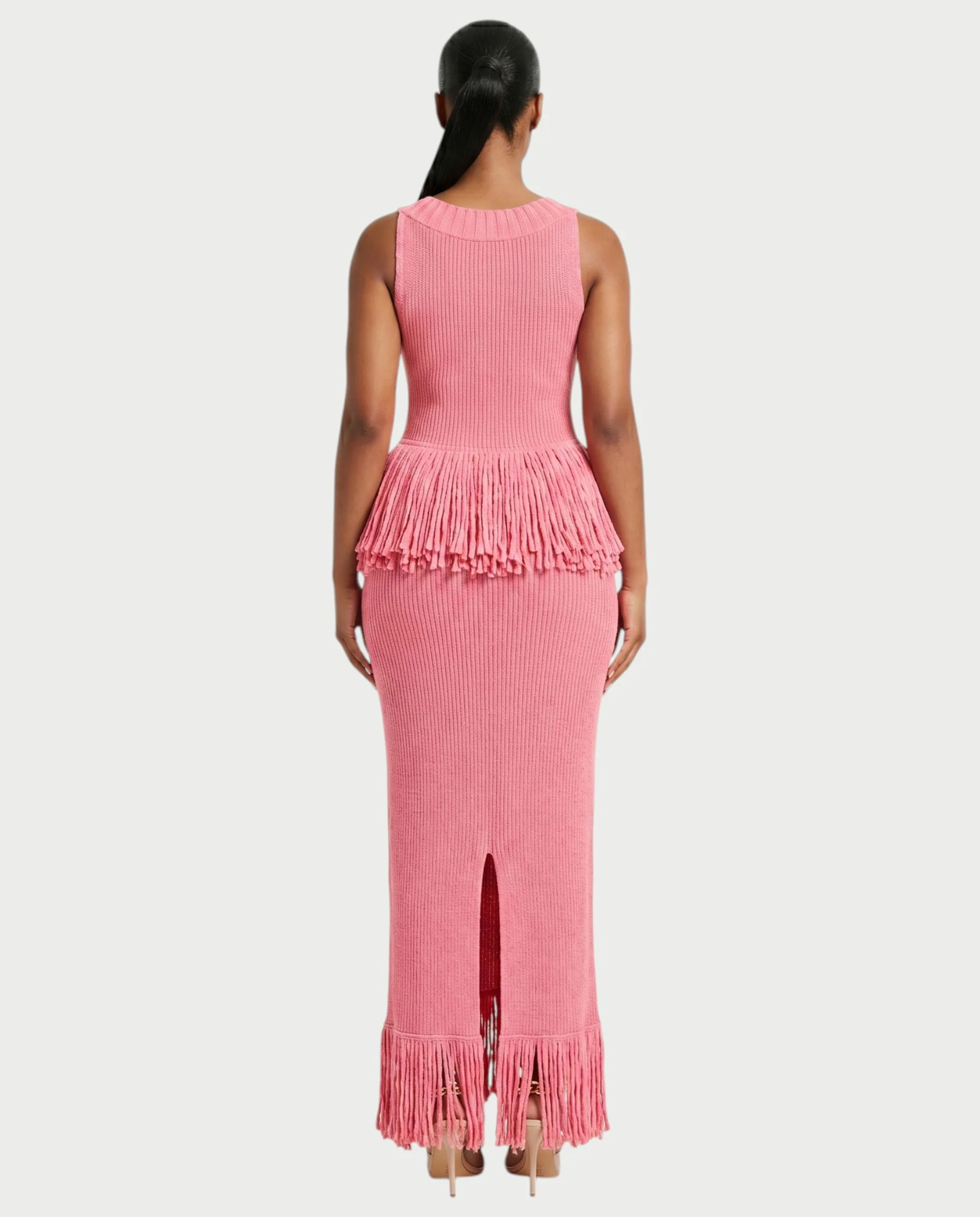 LENYA Ribbed Knit Peplum Fringe Maxi Dress - Image 2
