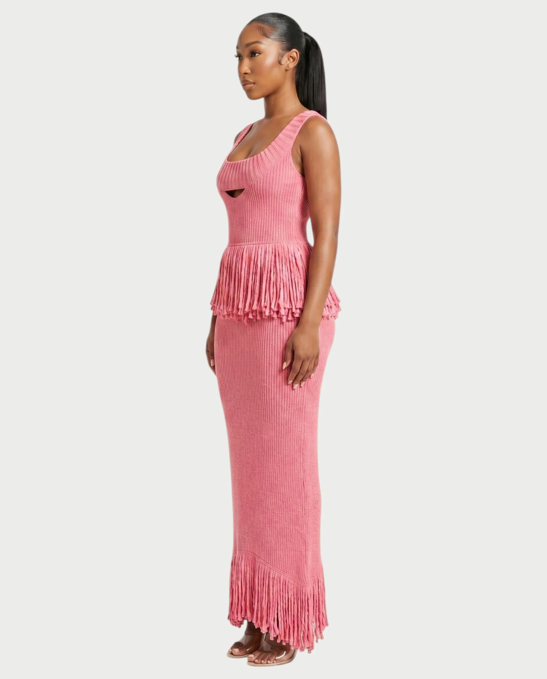 LENYA Ribbed Knit Peplum Fringe Maxi Dress - Image 3