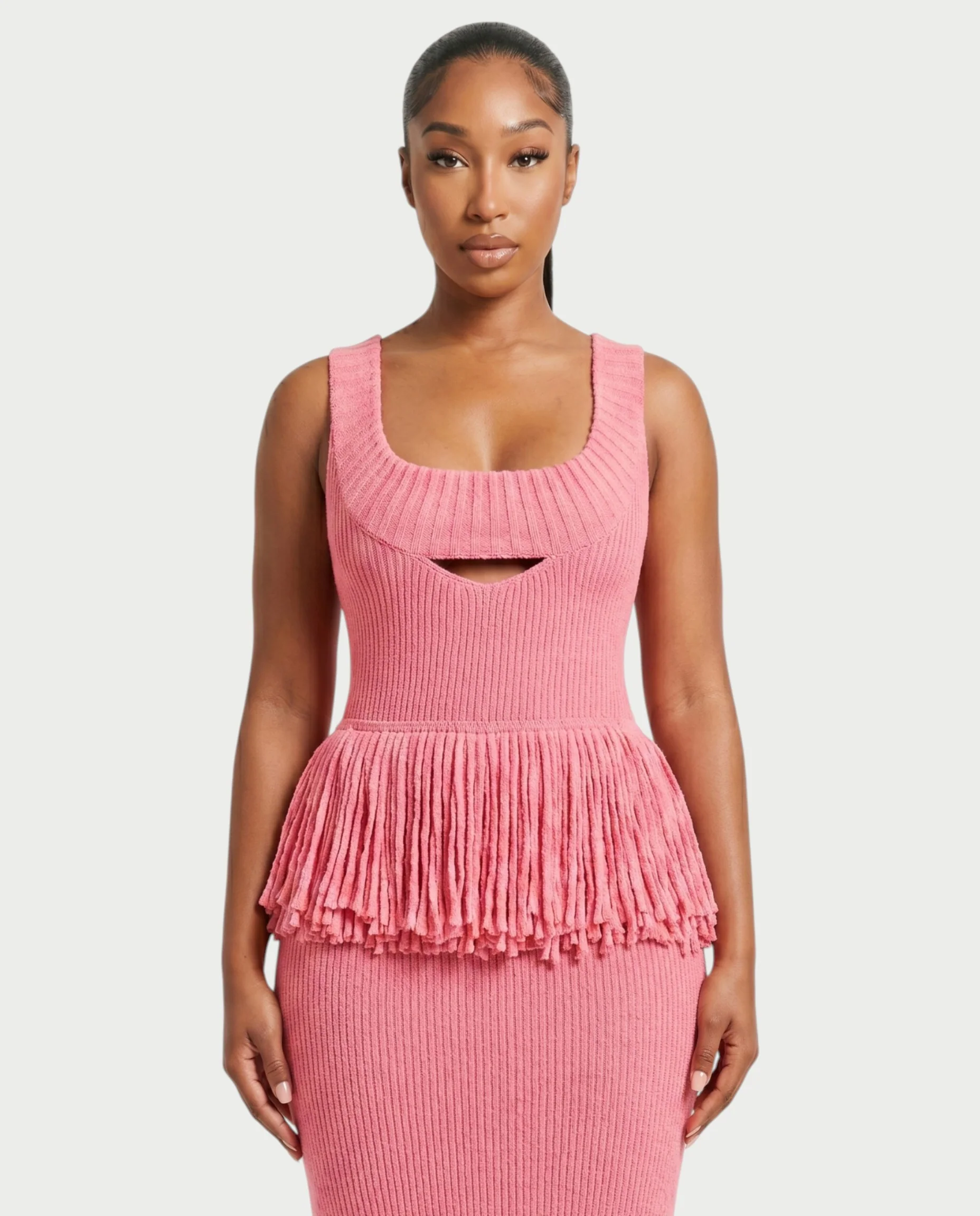 LENYA Ribbed Knit Peplum Fringe Maxi Dress - Image 4
