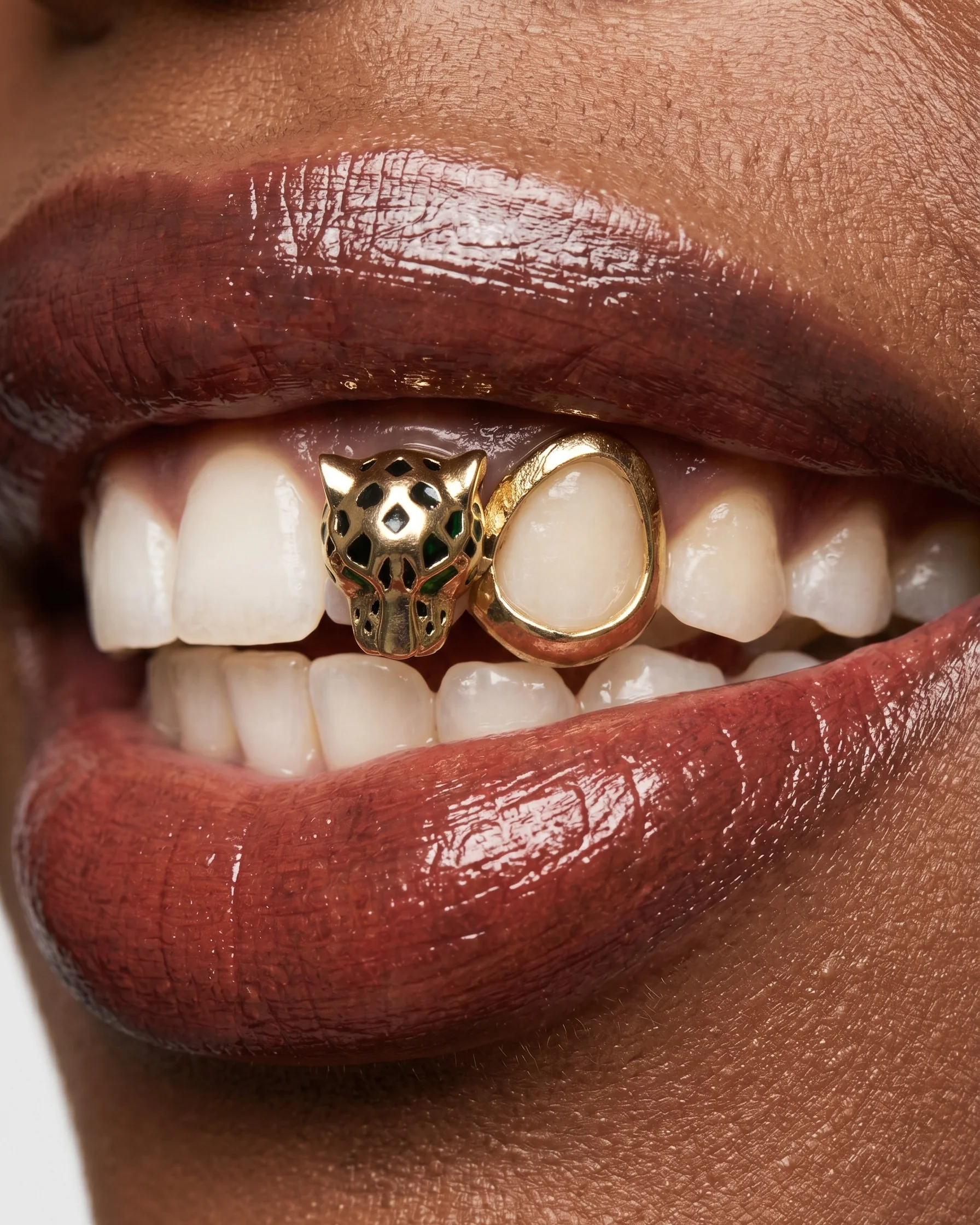 Leopard Head Gold-Tone Tooth Grill