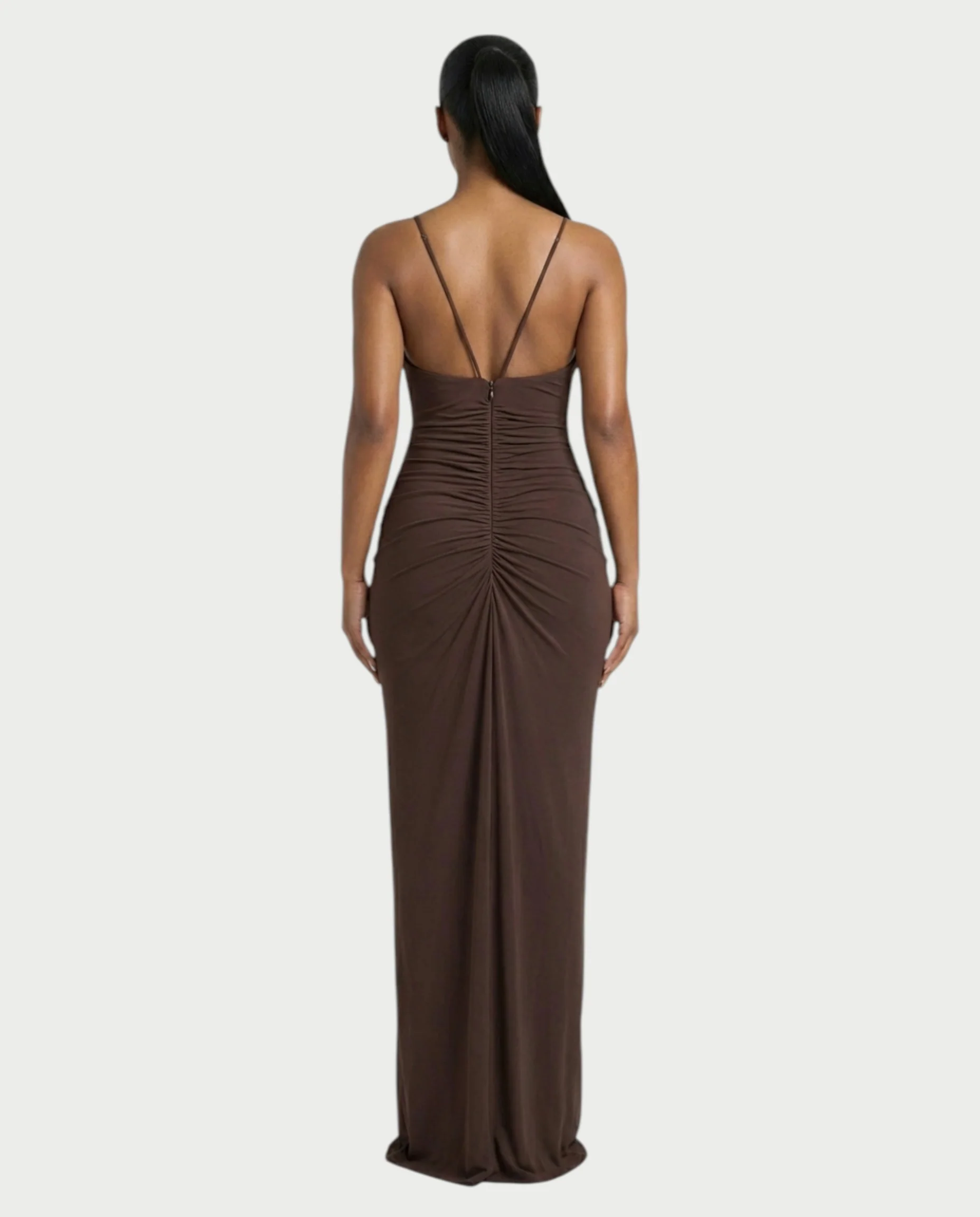 LEXA Ruched Deep V Buckle Strap Maxi Dress - Image 2