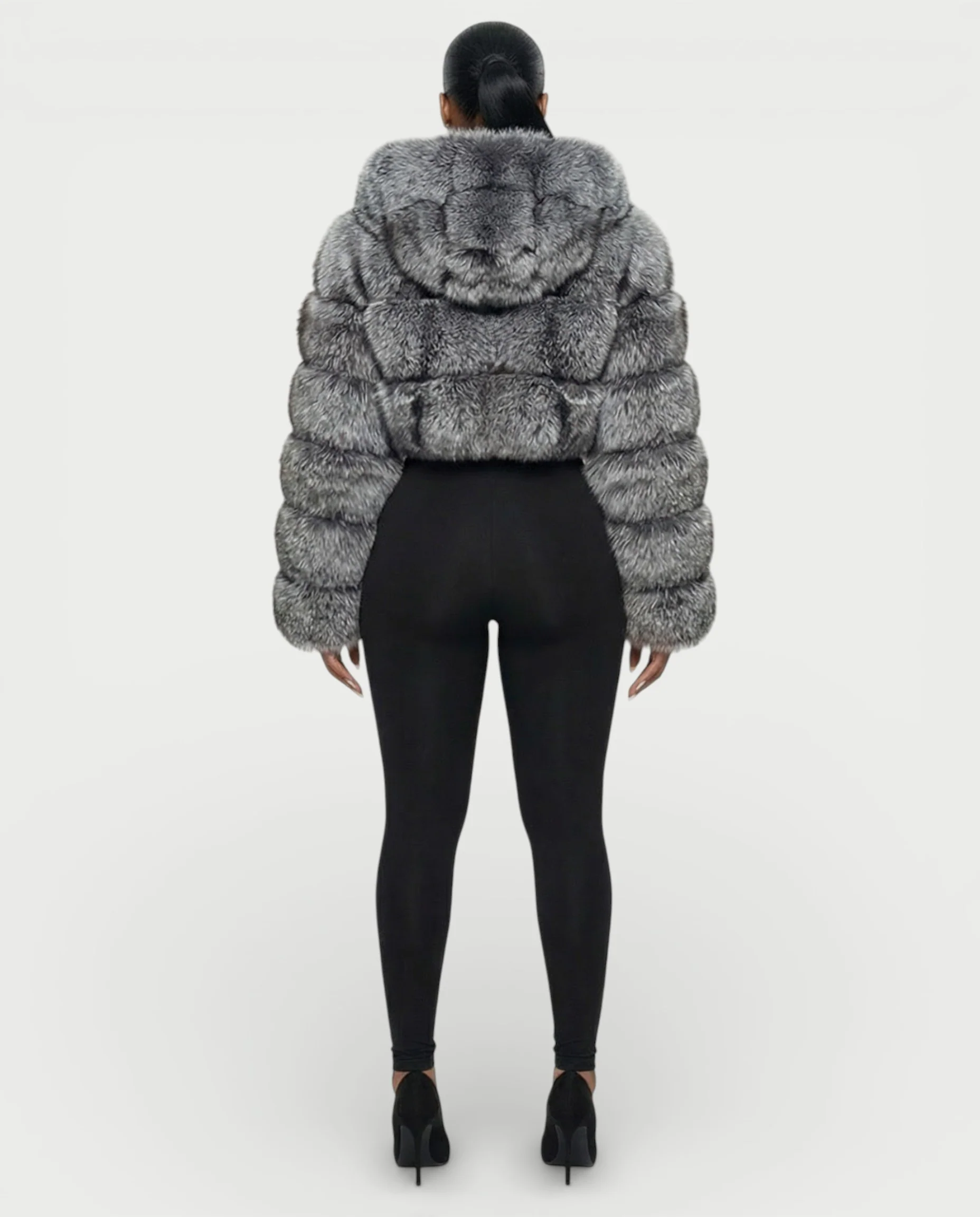 LIOREN Cropped Hooded Faux-Fur Puffer Jacket - Image 3
