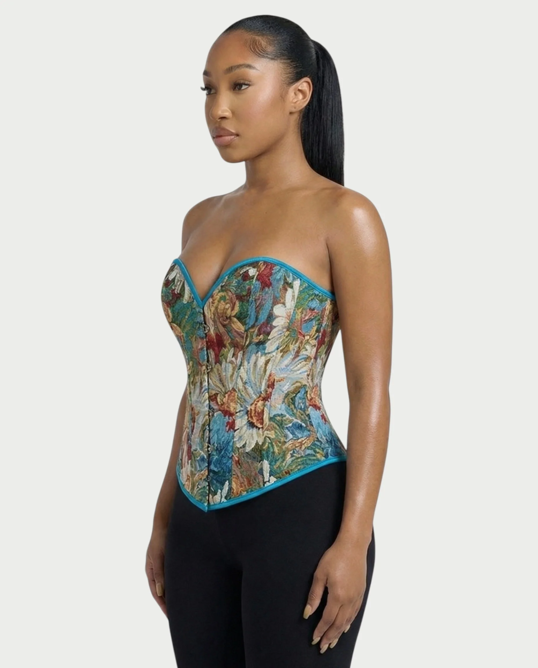 LISHA Peacock Blue Floral Tapestry Corset Top - Image 3