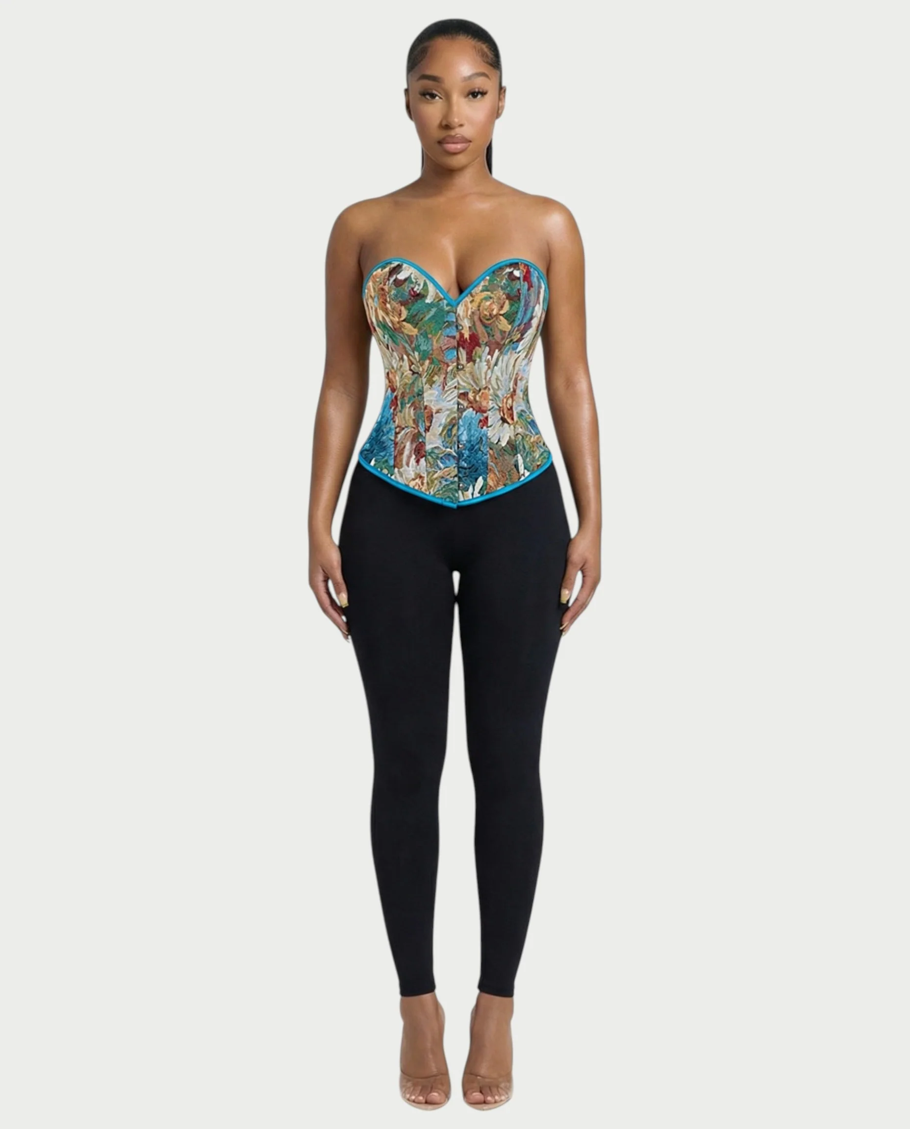 LISHA Peacock Blue Floral Tapestry Corset Top - Image 4