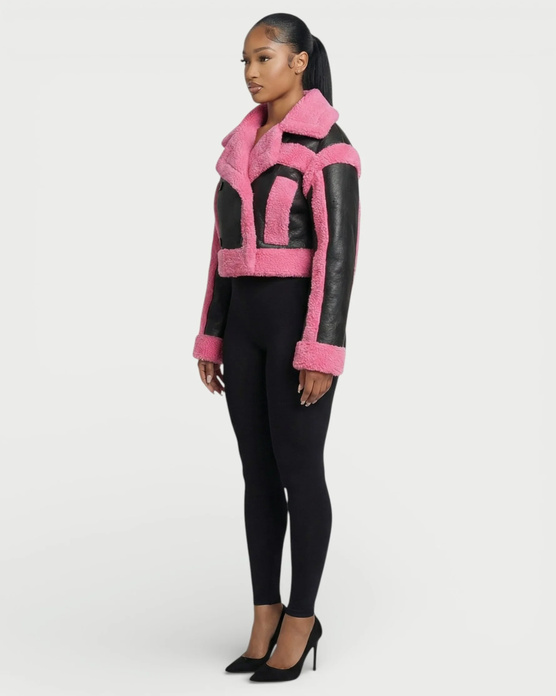 LIVIAN Faux-Shearling Panel Cropped Jacket - Image 3