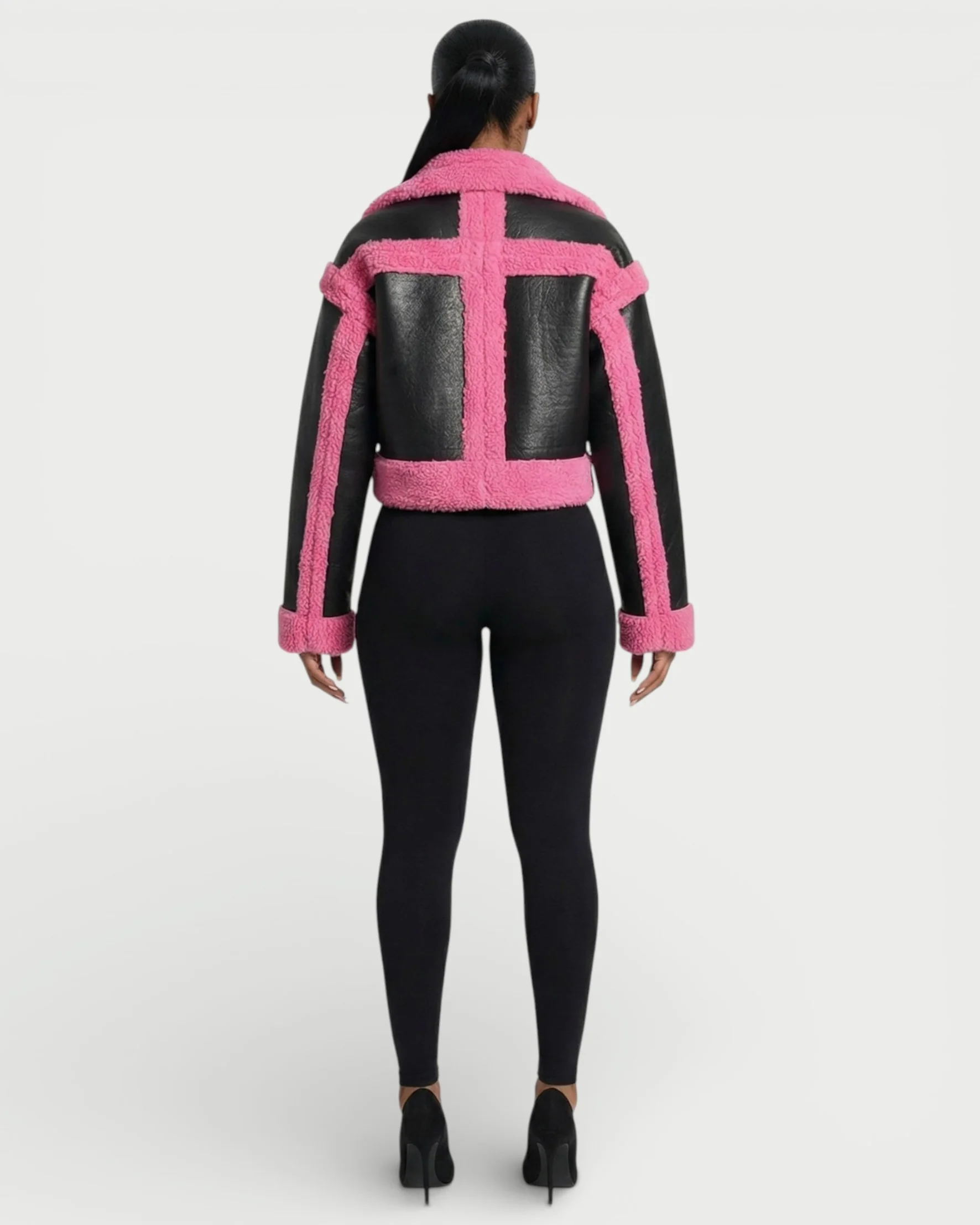 LIVIAN Faux-Shearling Panel Cropped Jacket - Image 4
