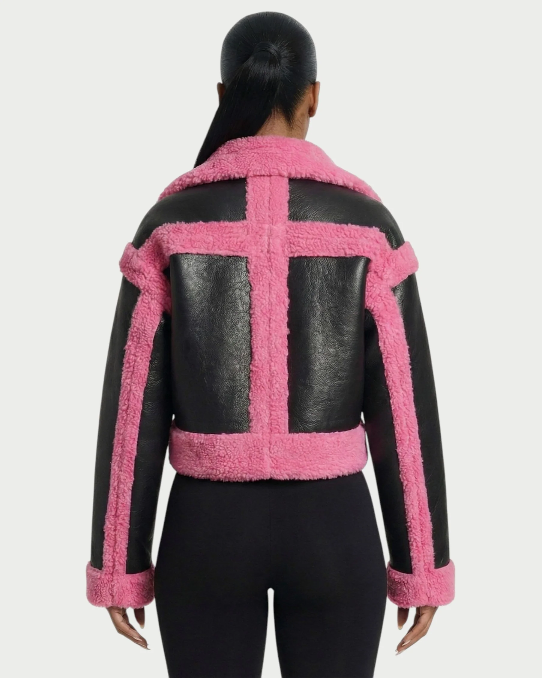 LIVIAN Faux-Shearling Panel Cropped Jacket - Image 5