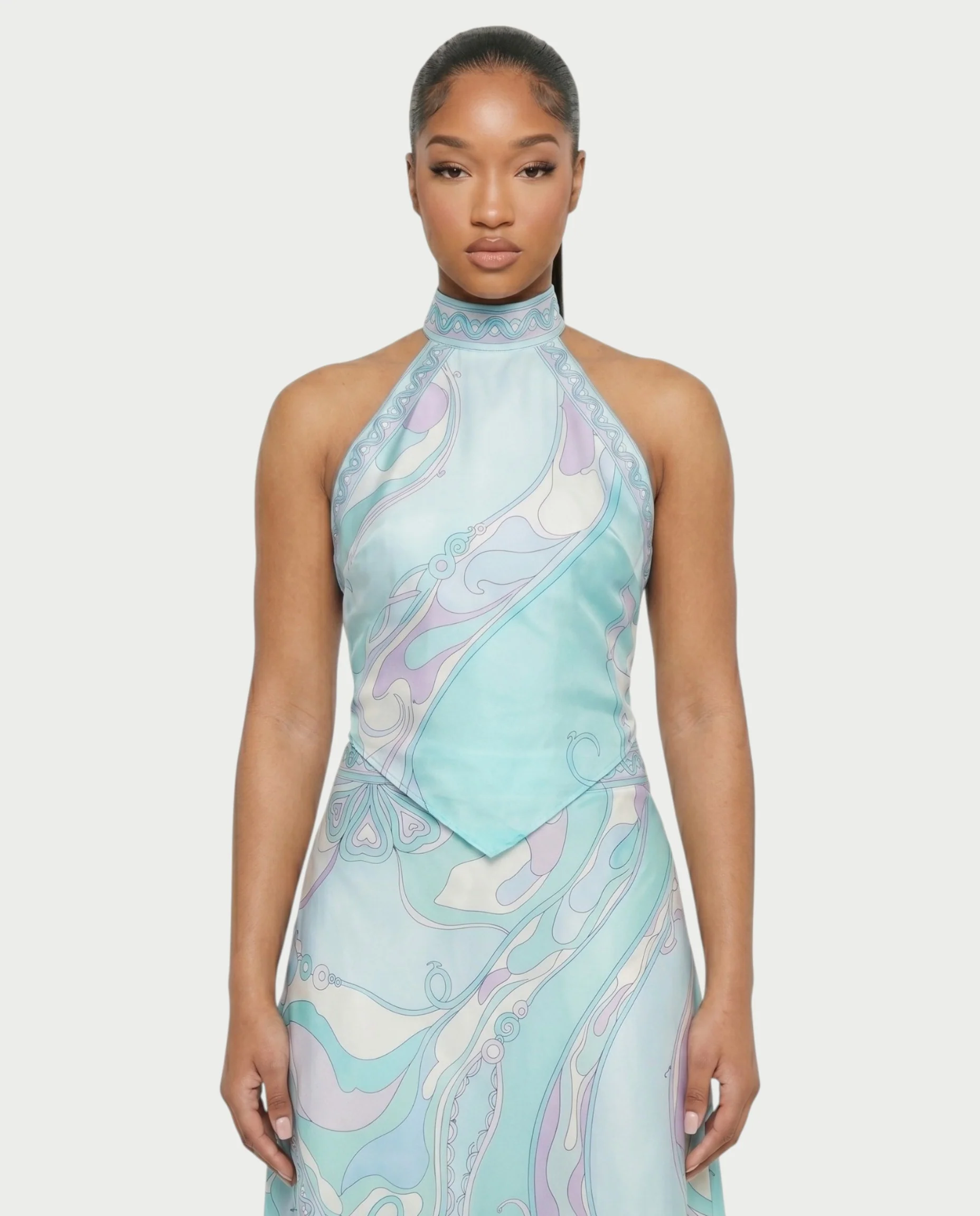 LOLINA Abstract Print Halter Top & Asymmetrical Skirt Set - Image 10
