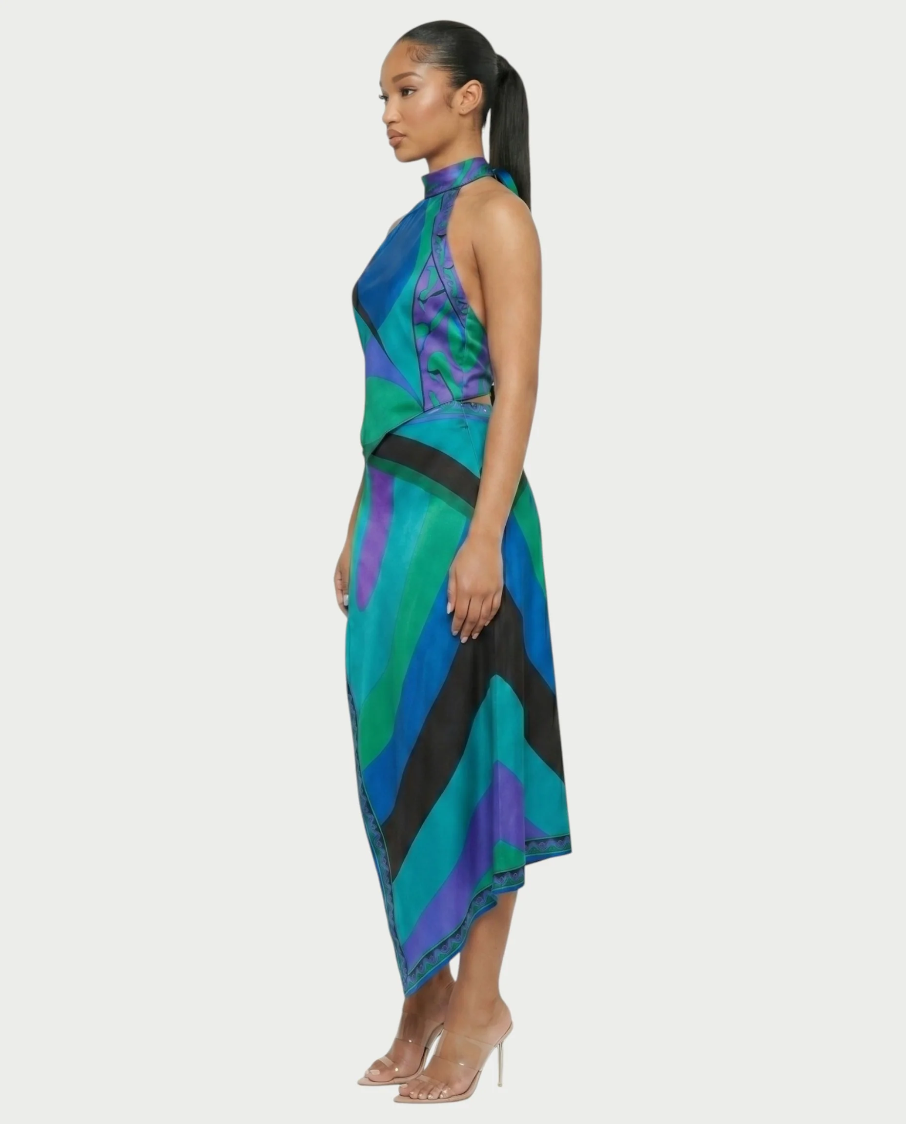 LOLINA Abstract Print Halter Top & Asymmetrical Skirt Set - Image 15