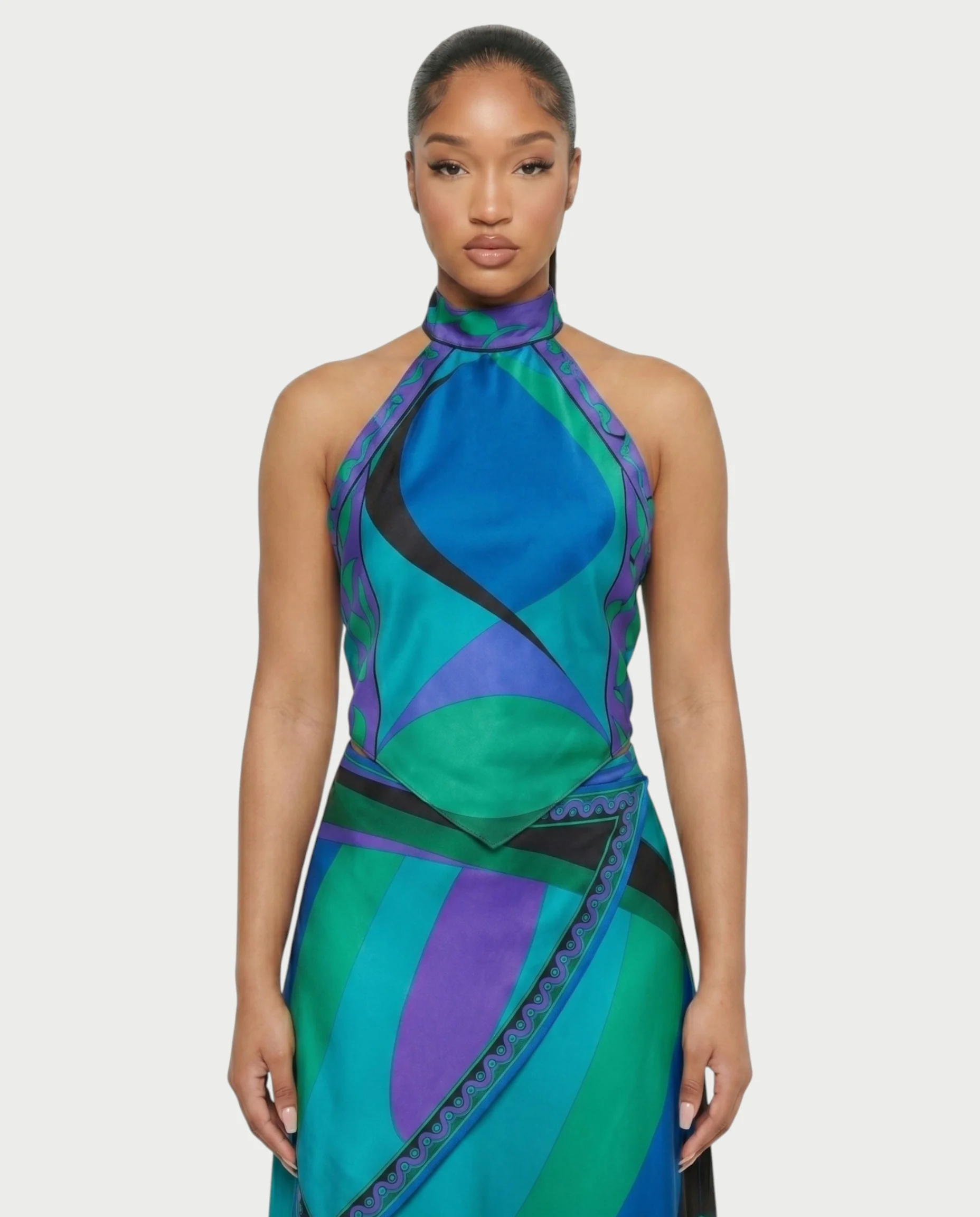 LOLINA Abstract Print Halter Top & Asymmetrical Skirt Set - Image 16