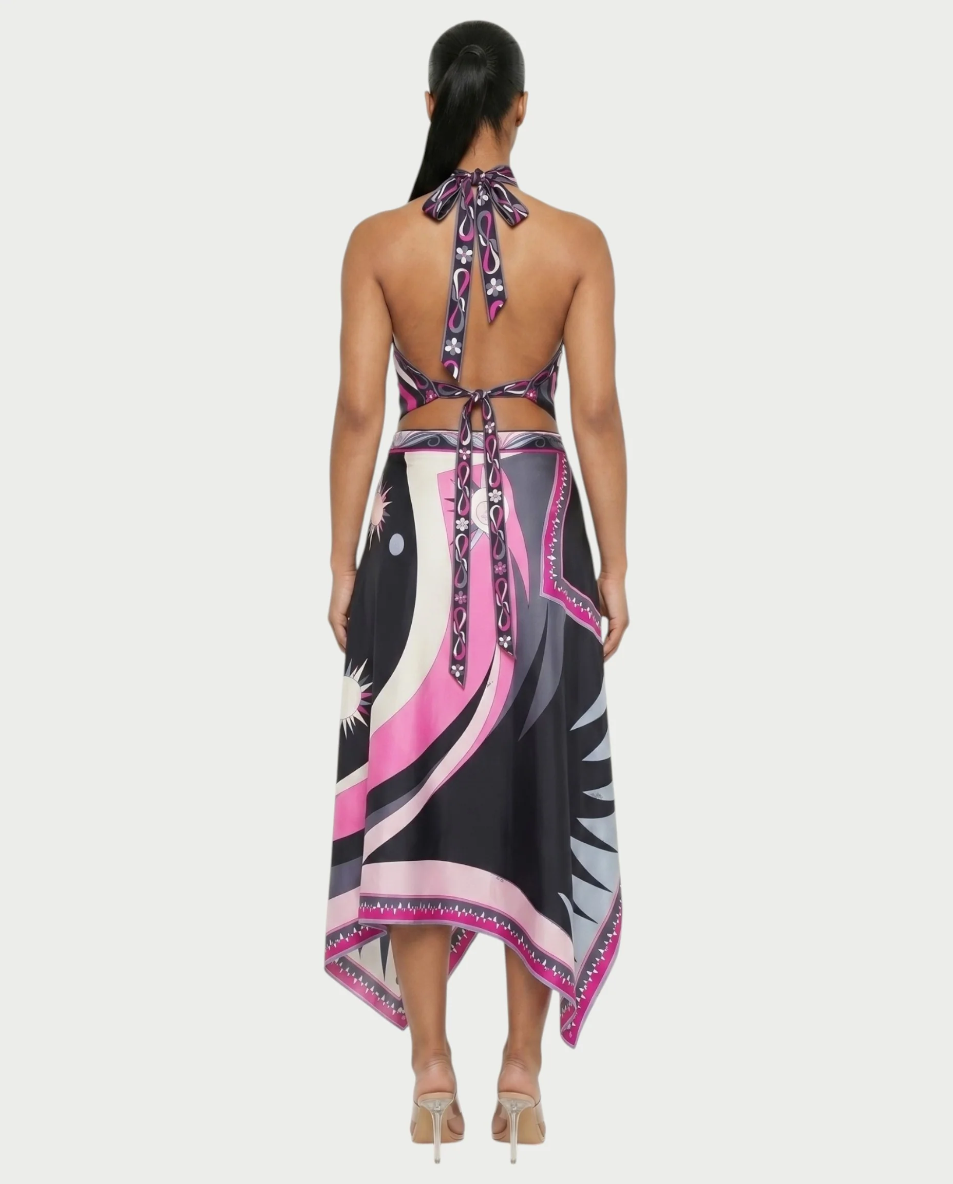 LOLINA Abstract Print Halter Top & Asymmetrical Skirt Set - Image 2
