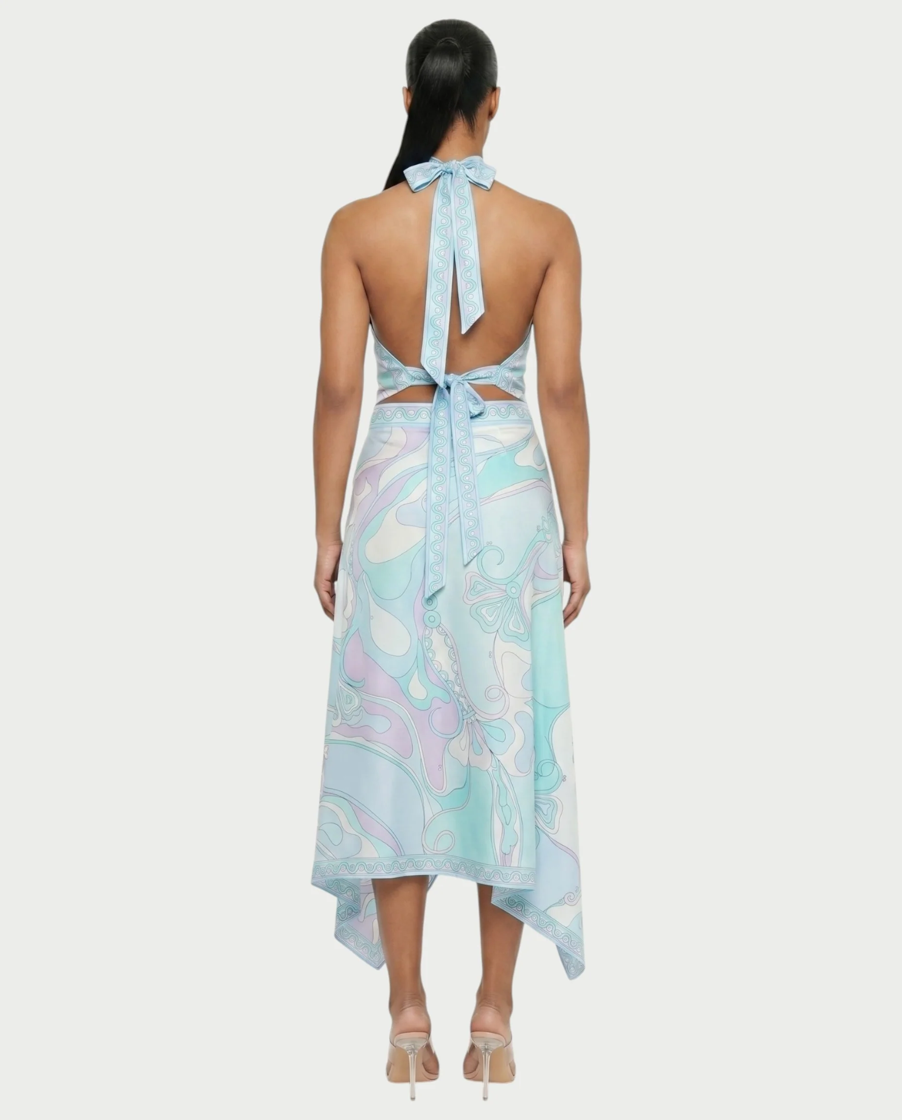 LOLINA Abstract Print Halter Top & Asymmetrical Skirt Set - Image 8