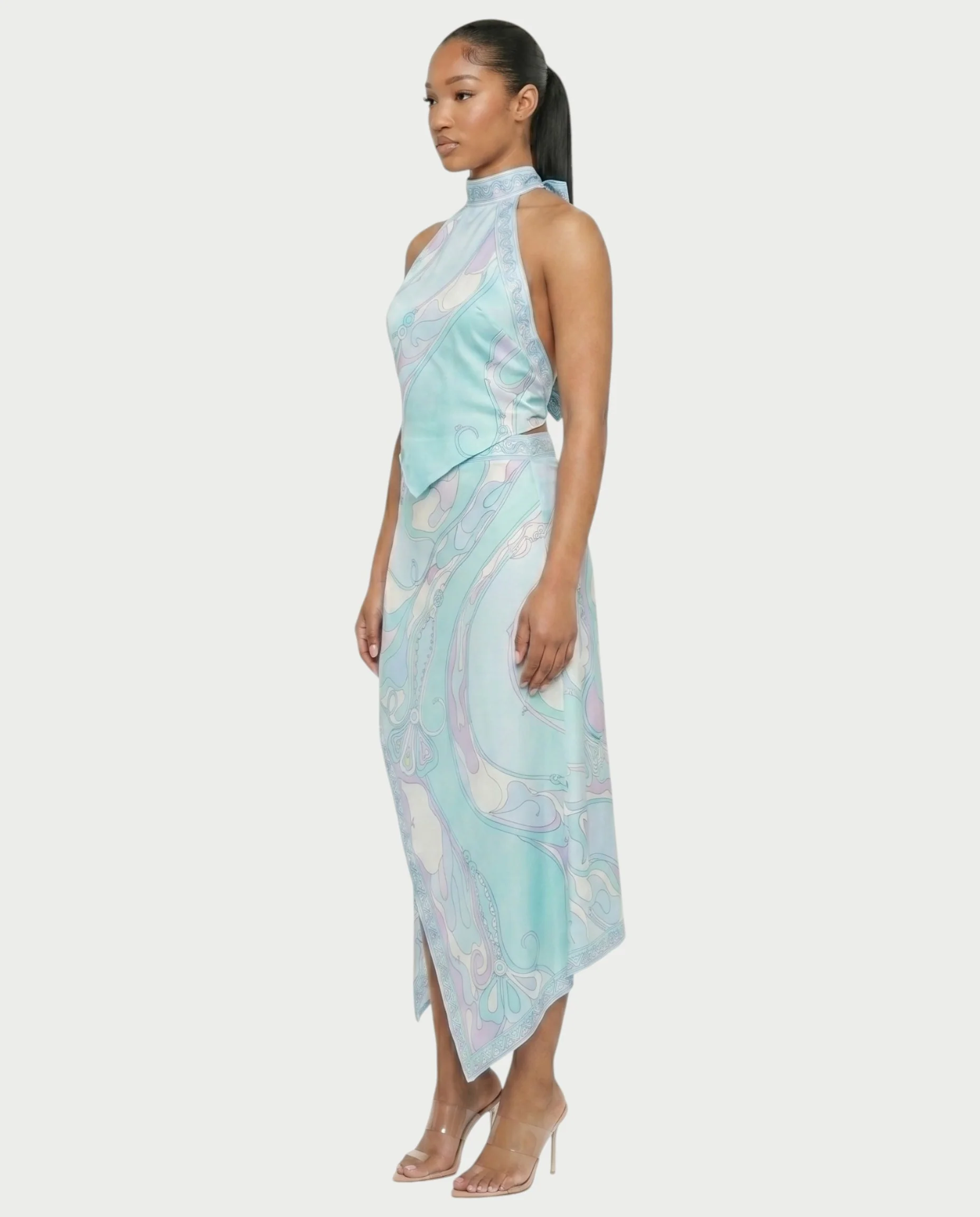 LOLINA Abstract Print Halter Top & Asymmetrical Skirt Set - Image 9
