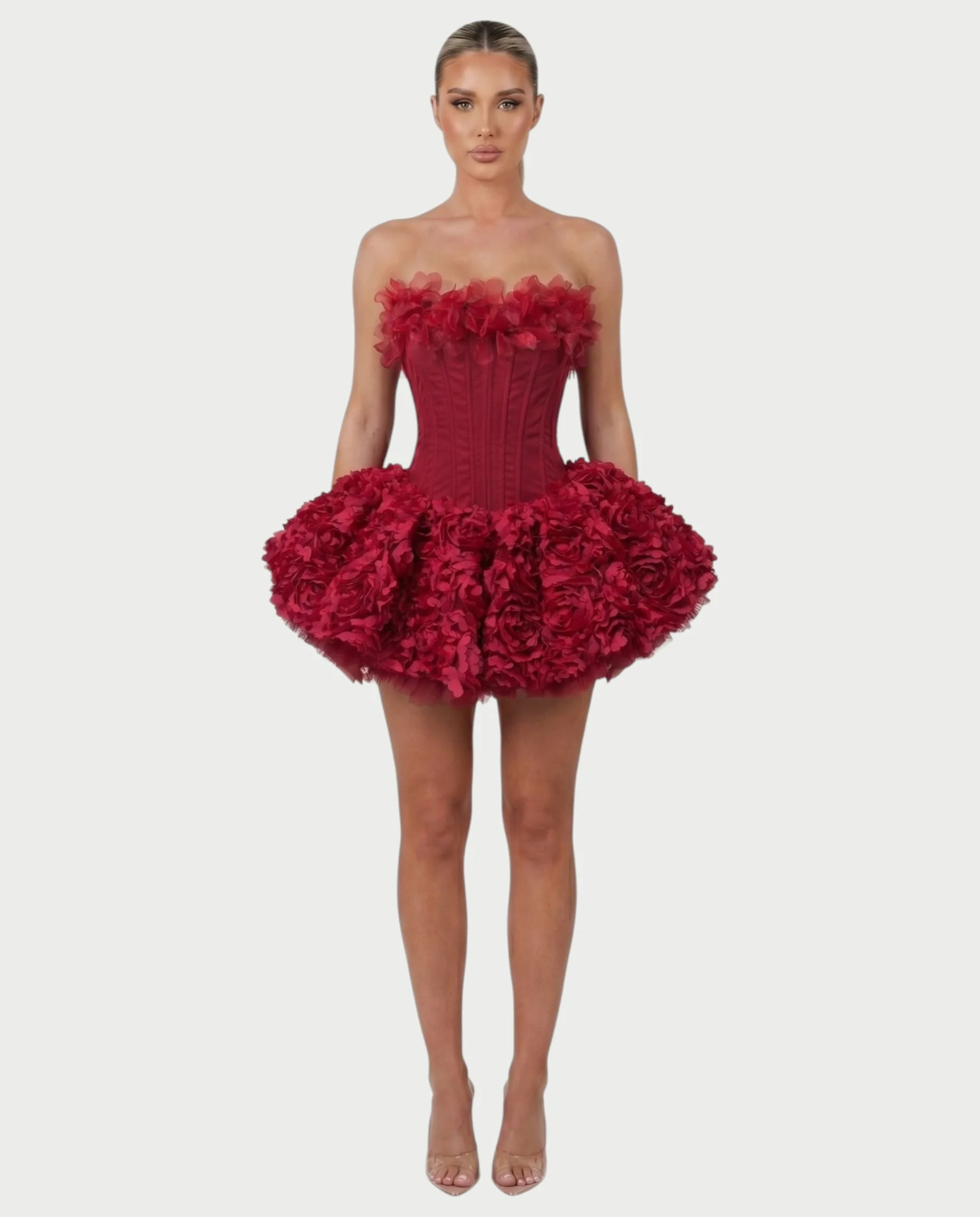 LONEYA Floral Strapless Ruffle Mini Dress