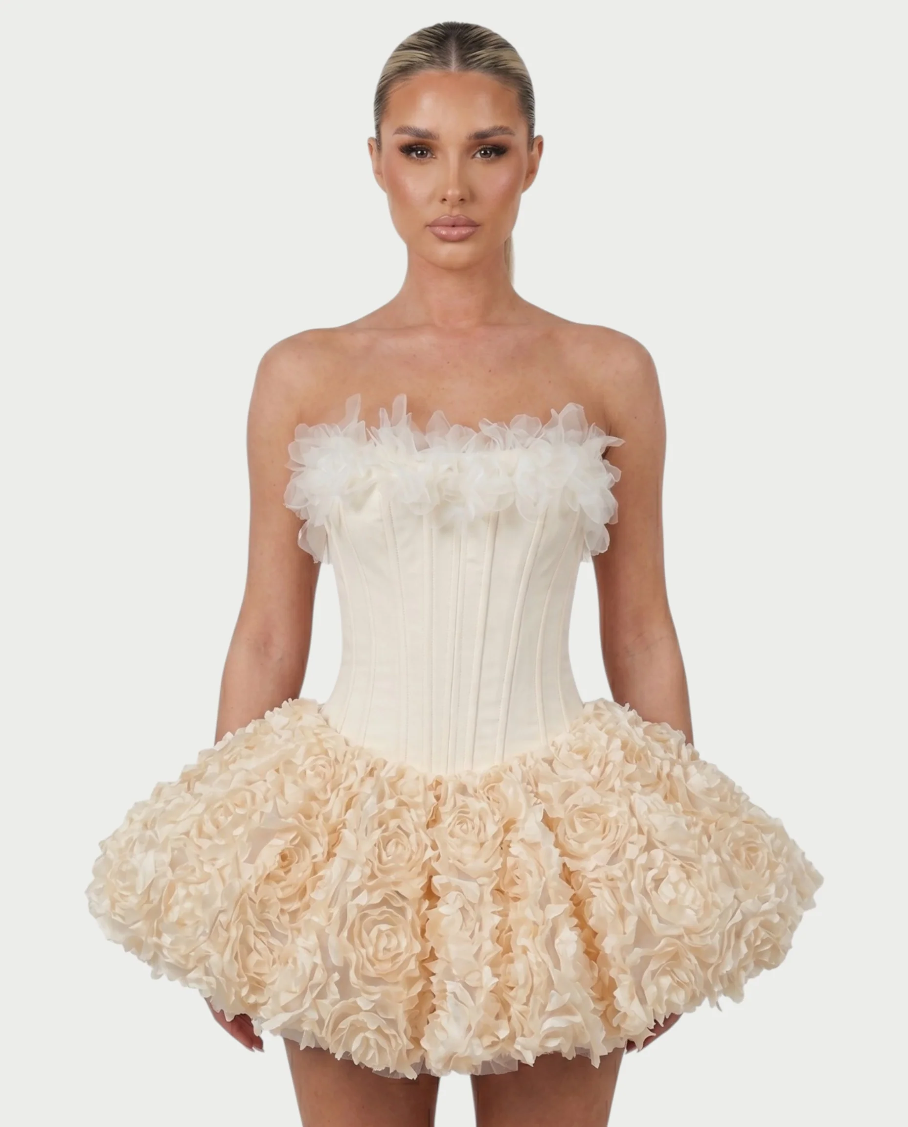LONEYA Floral Strapless Ruffle Mini Dress - Image 24