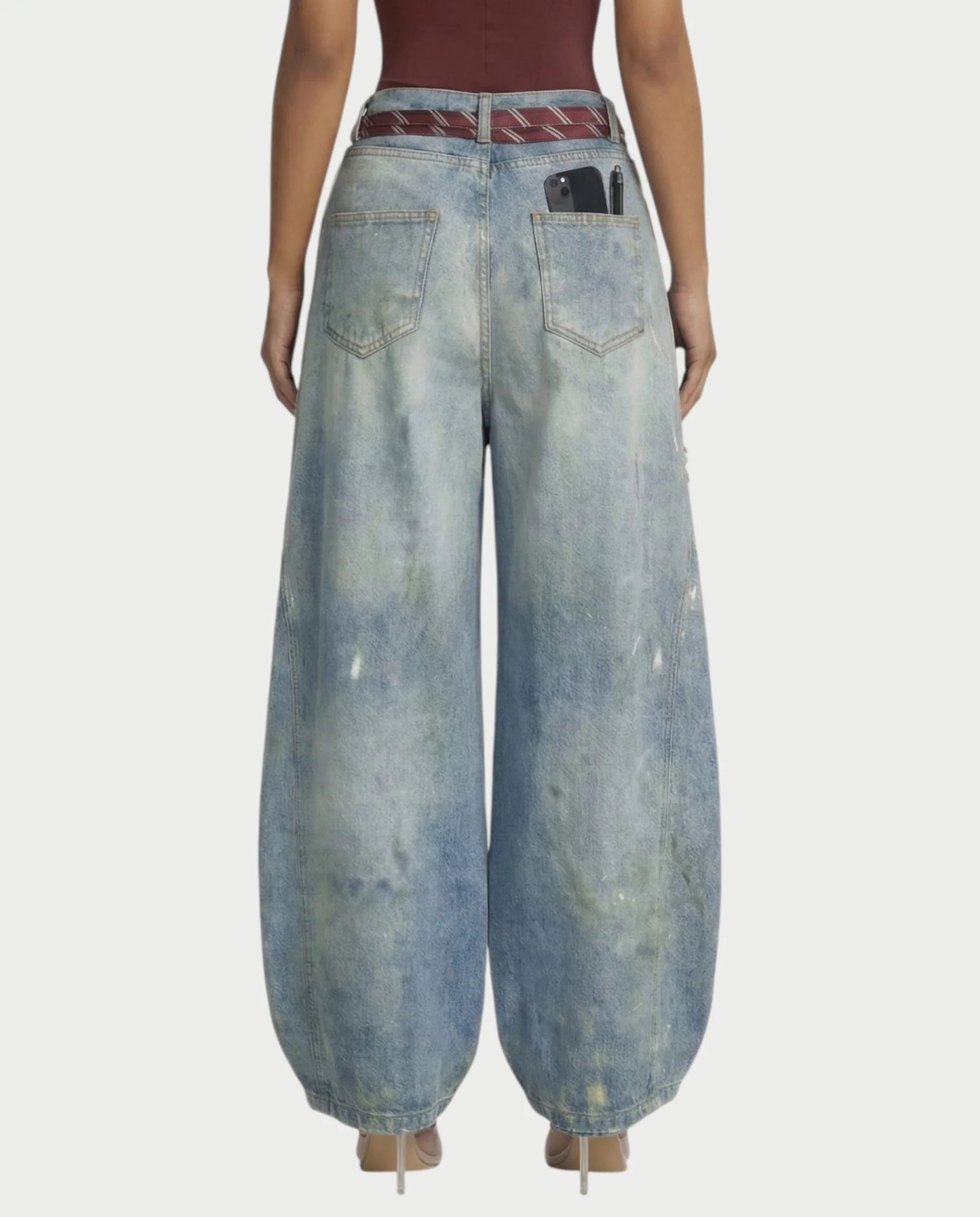 LORETA Graphic Tie Oversized Denim Pants - Image 5