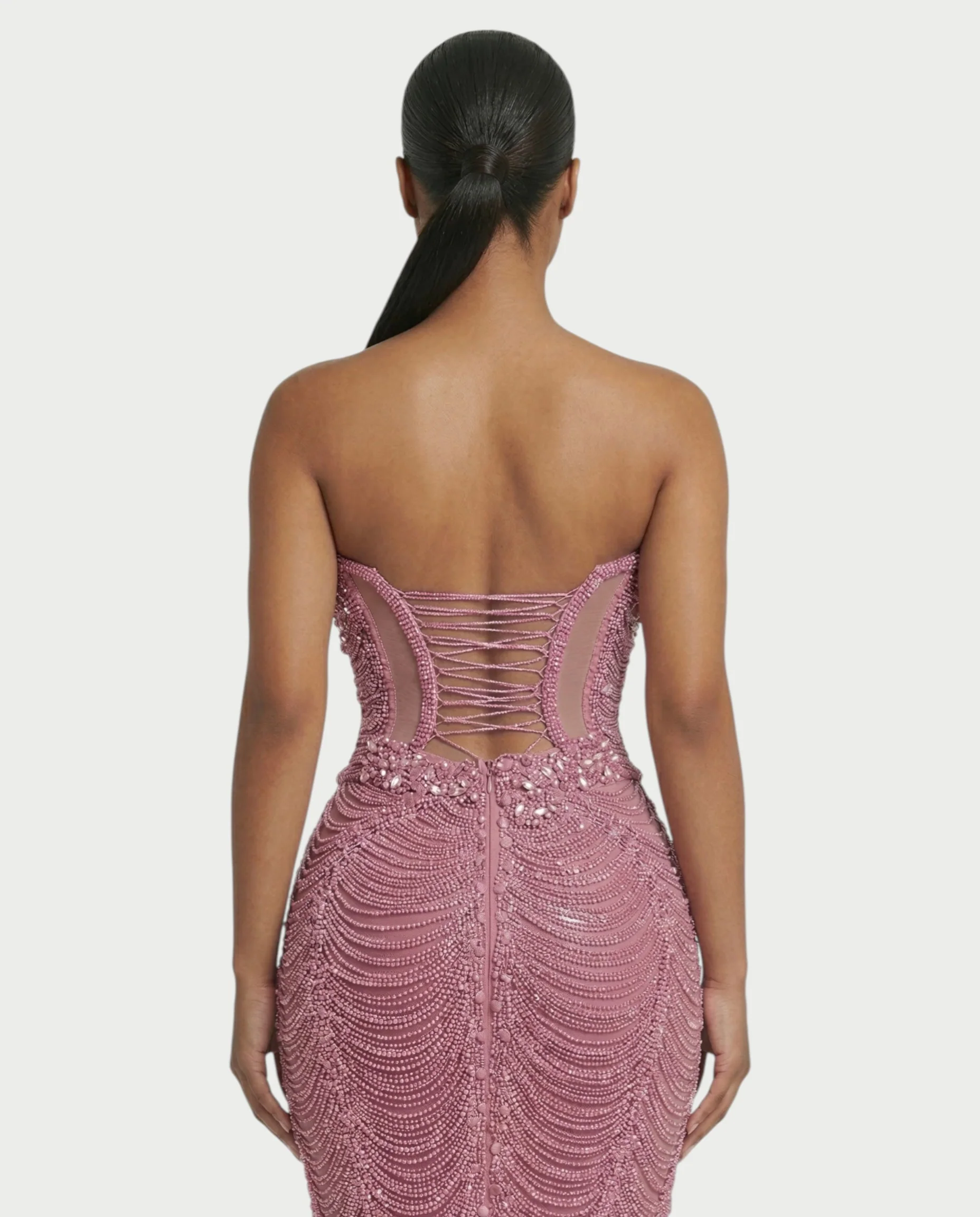 LORIN Crystal Chain Lace-Up Back Maxi Dress - Image 10