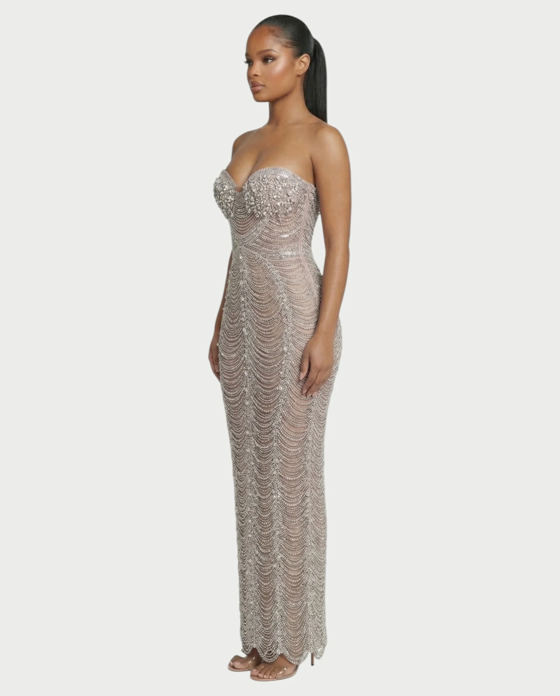 LORIN Crystal Chain Lace-Up Back Maxi Dress - Image 3
