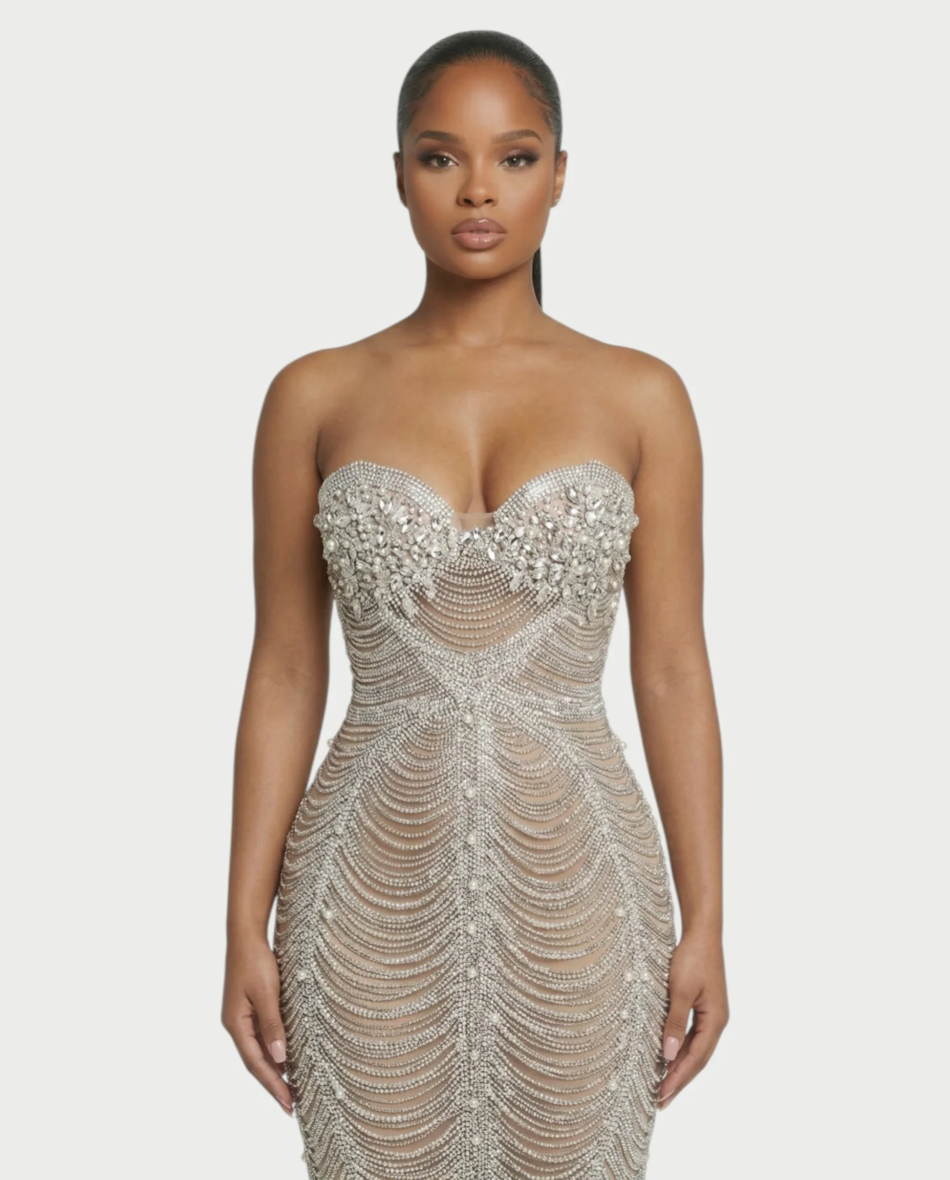 LORIN Crystal Chain Lace-Up Back Maxi Dress - Image 4