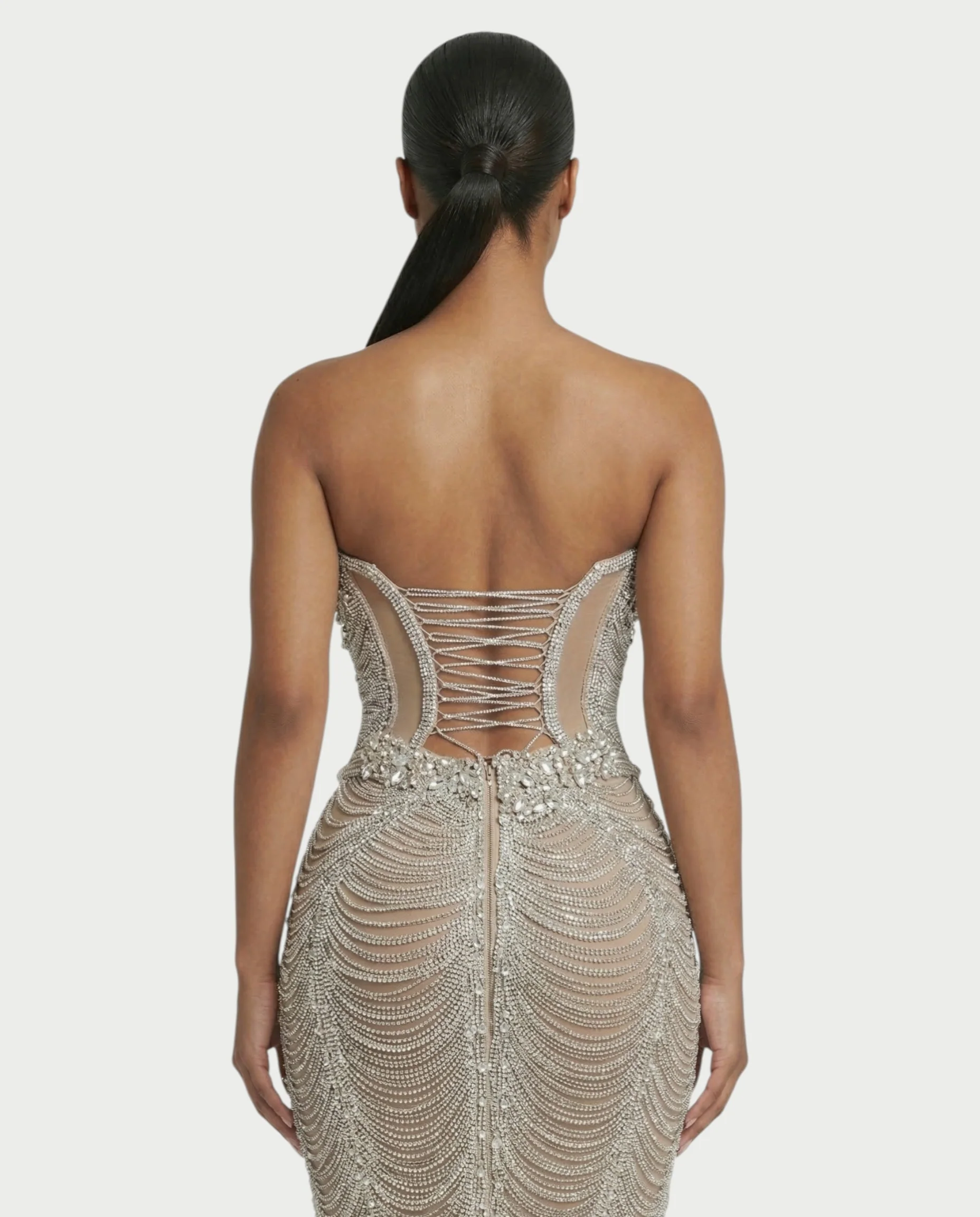 LORIN Crystal Chain Lace-Up Back Maxi Dress - Image 5