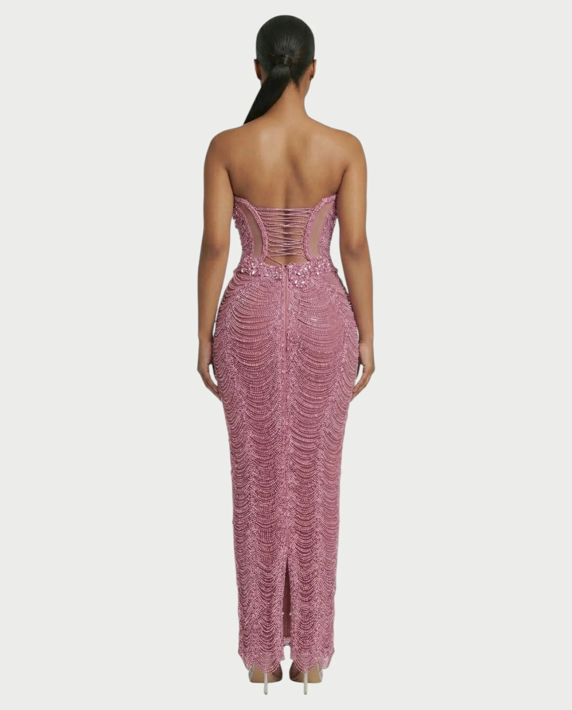LORIN Crystal Chain Lace-Up Back Maxi Dress - Image 7