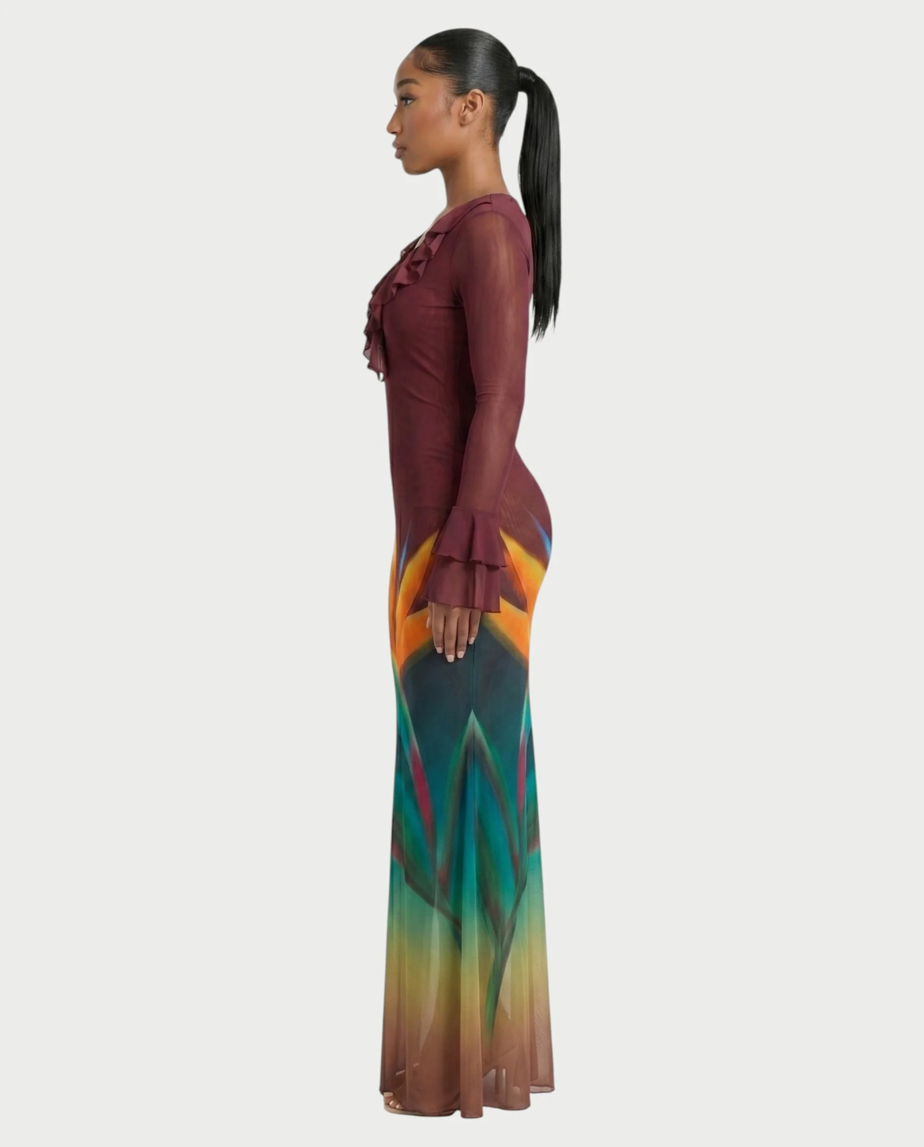 LORISSE Ruffle Trim Floral Maxi Dress - Image 3