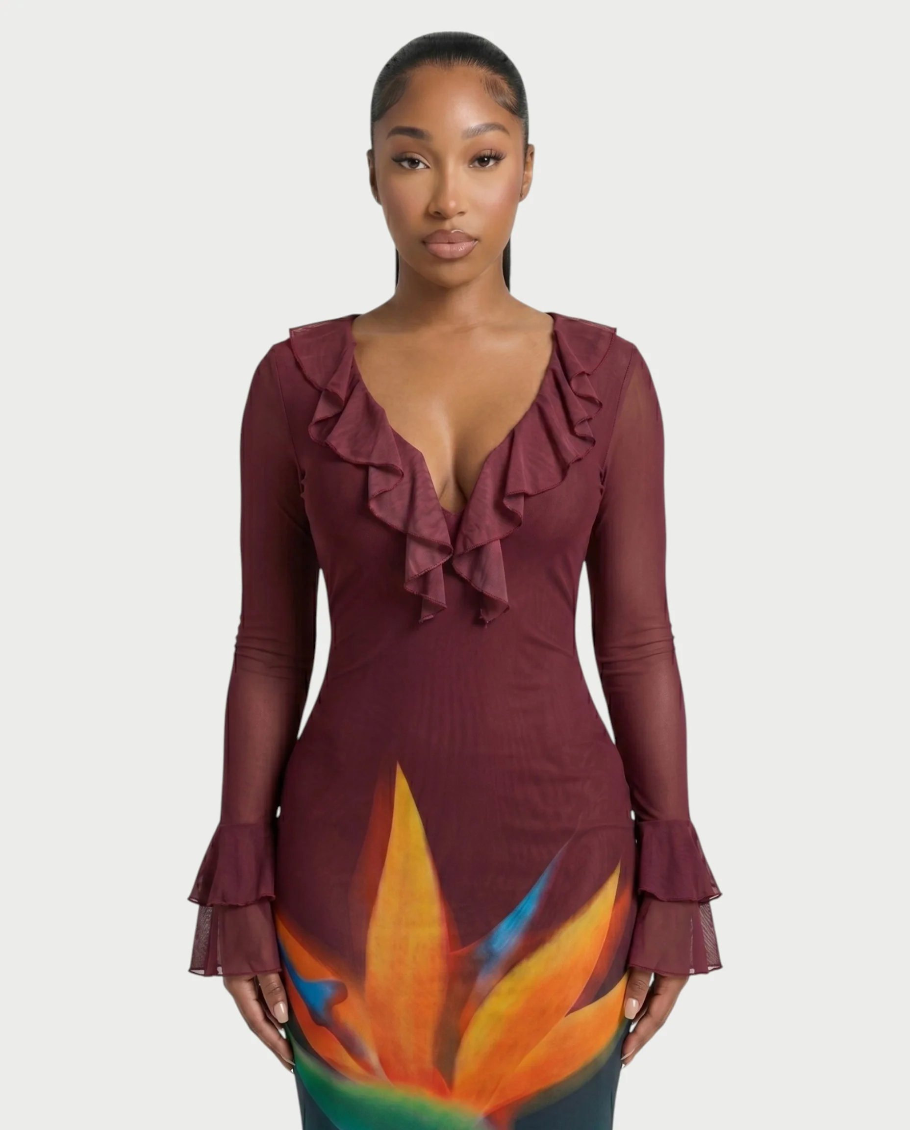LORISSE Ruffle Trim Floral Maxi Dress - Image 4