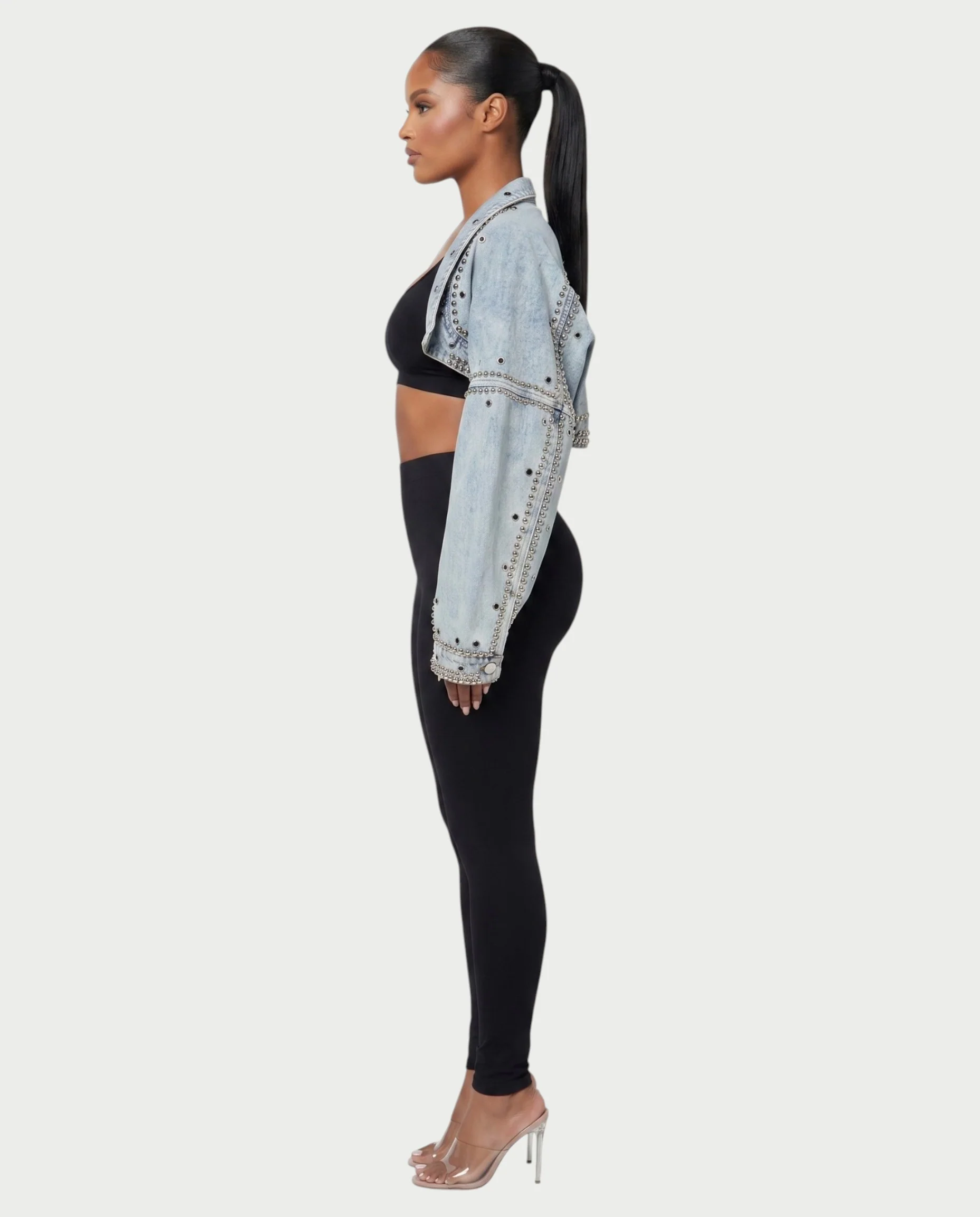LORVEN Studded Cropped Denim Jacket - Image 3