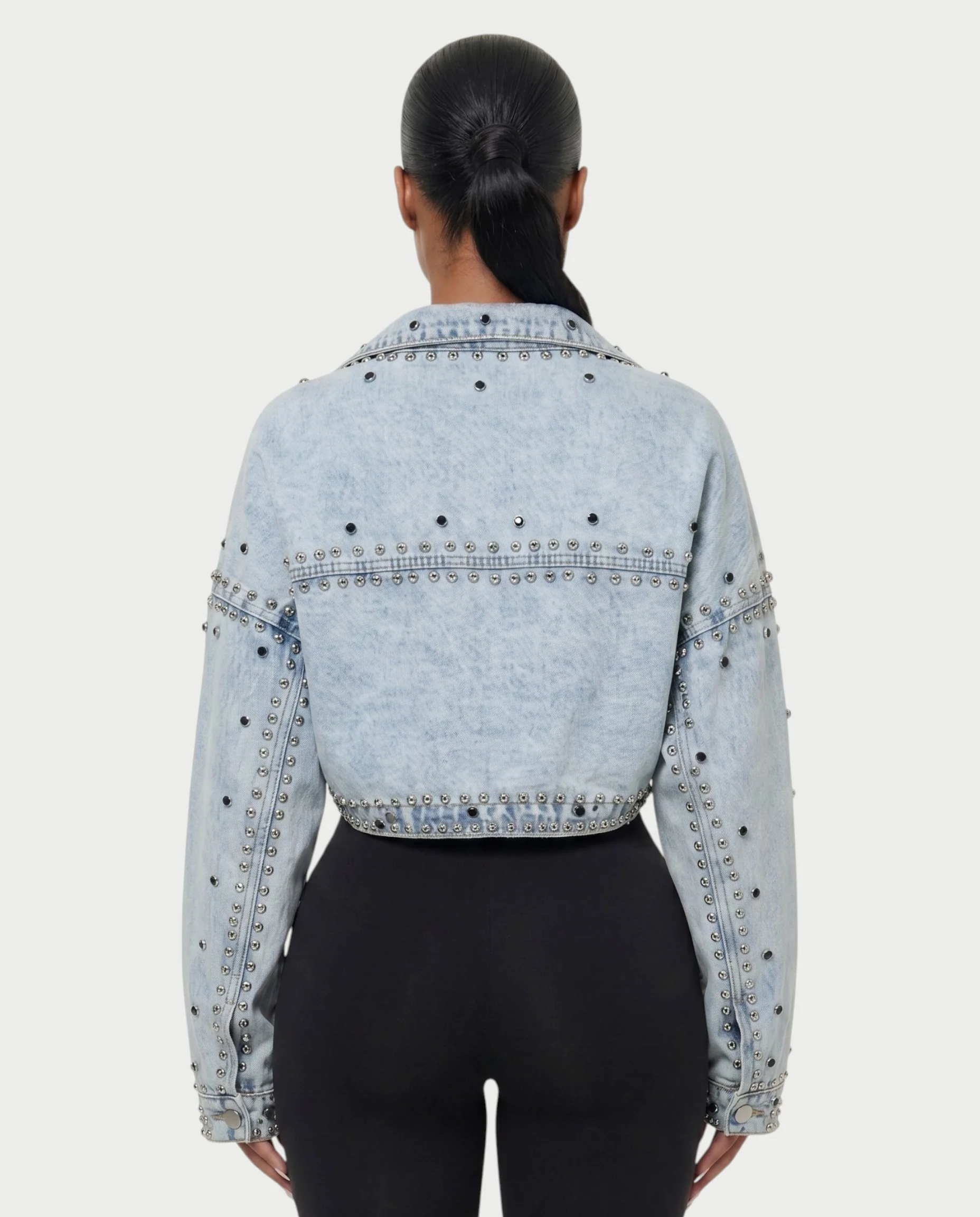 LORVEN Studded Cropped Denim Jacket - Image 5