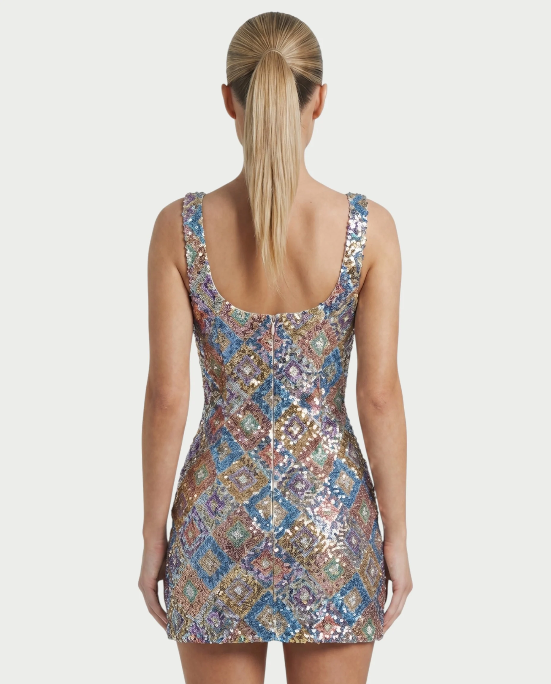 LUANA Silver Sequin Diamond Bodycon Mini Dress - Image 5