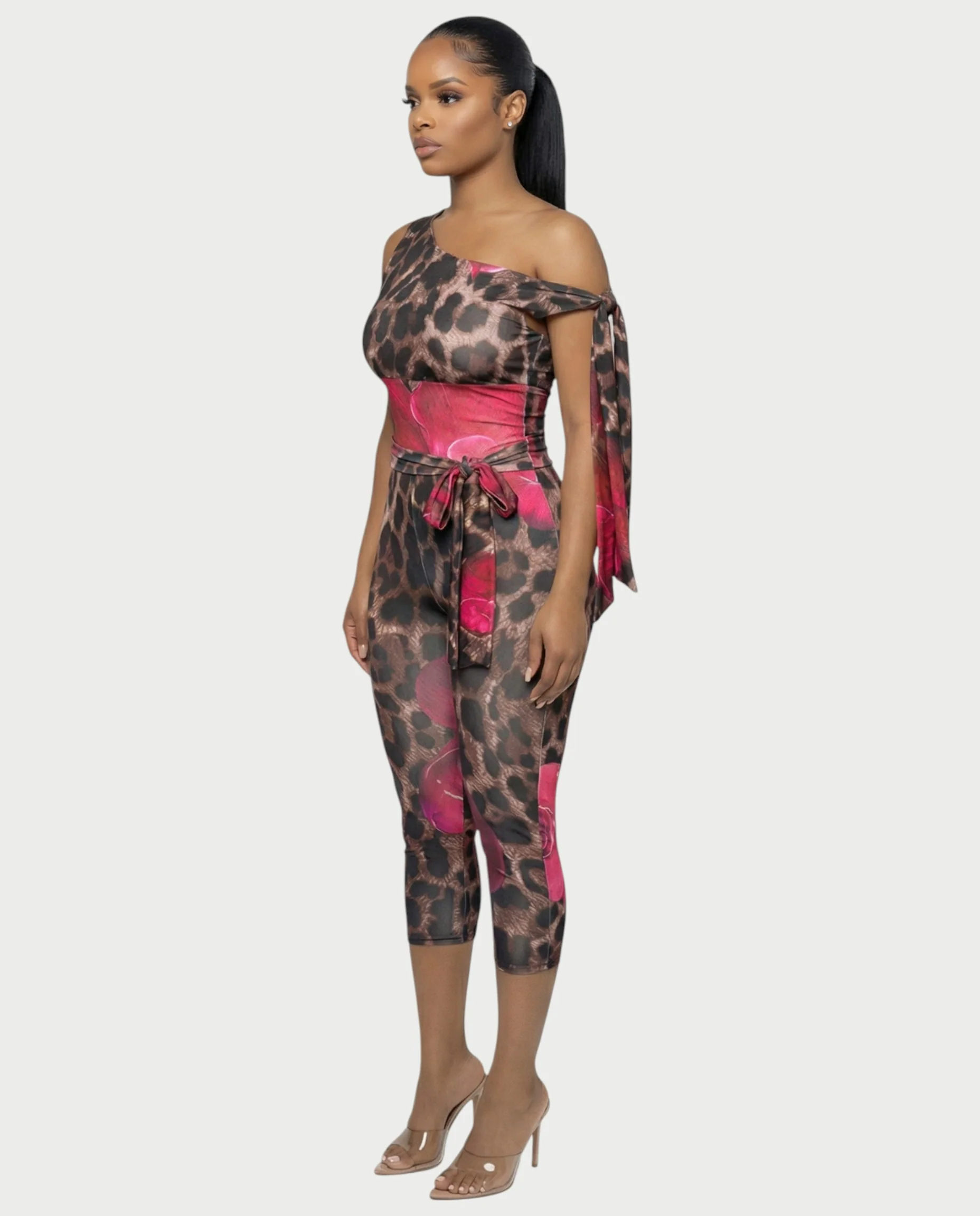 LUJILLE One-Shoulder Floral Leopard Jumpsuit - Image 3