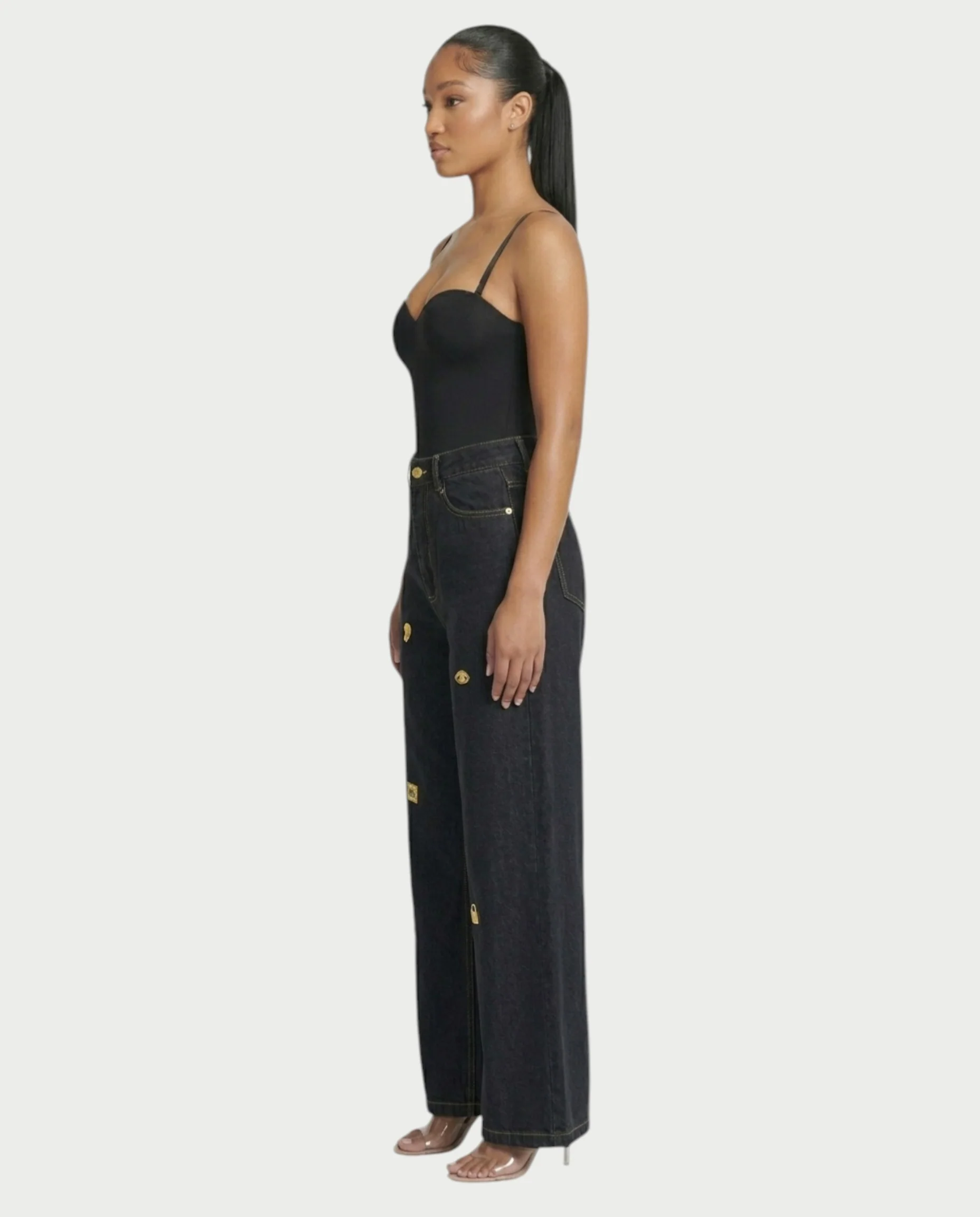 LUNARIA Wide-Leg Gold Motif Denim Pants - Image 3