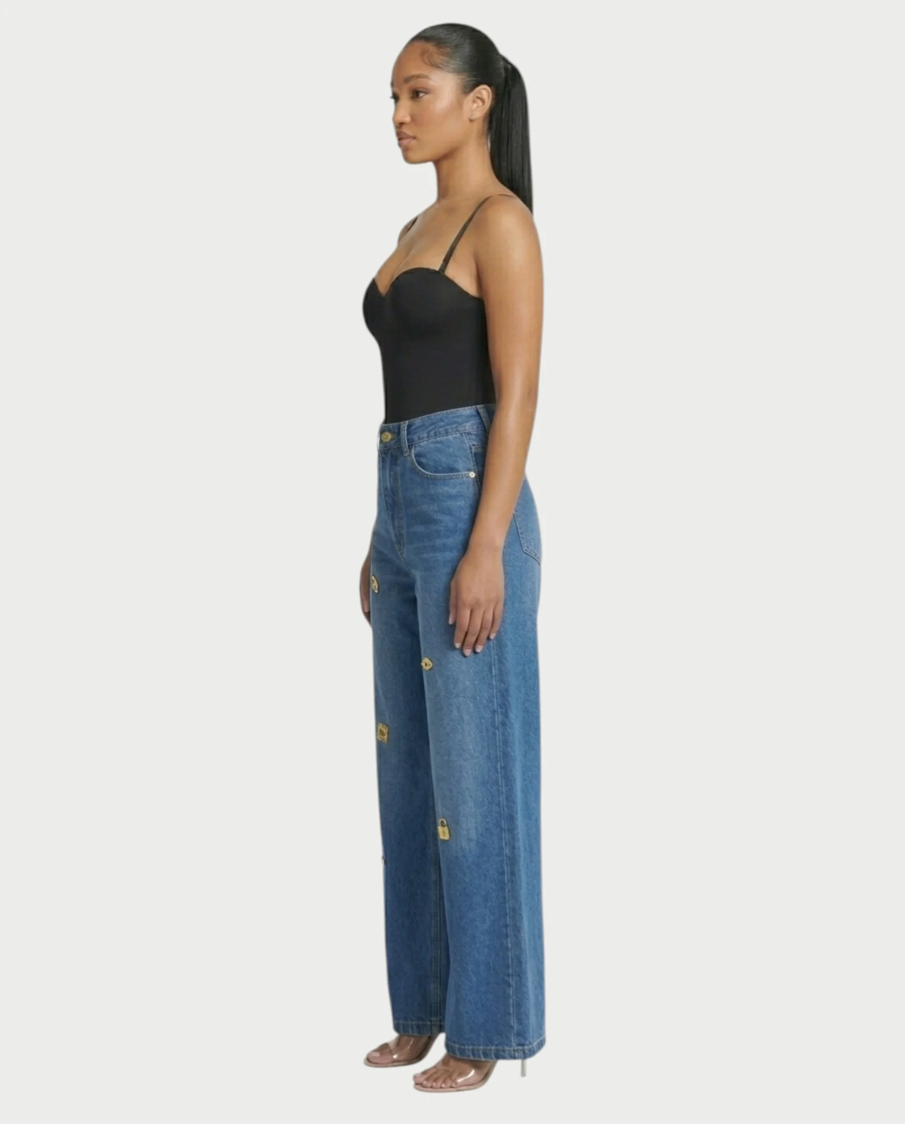 LUNARIA Wide-Leg Gold Motif Denim Pants - Image 8