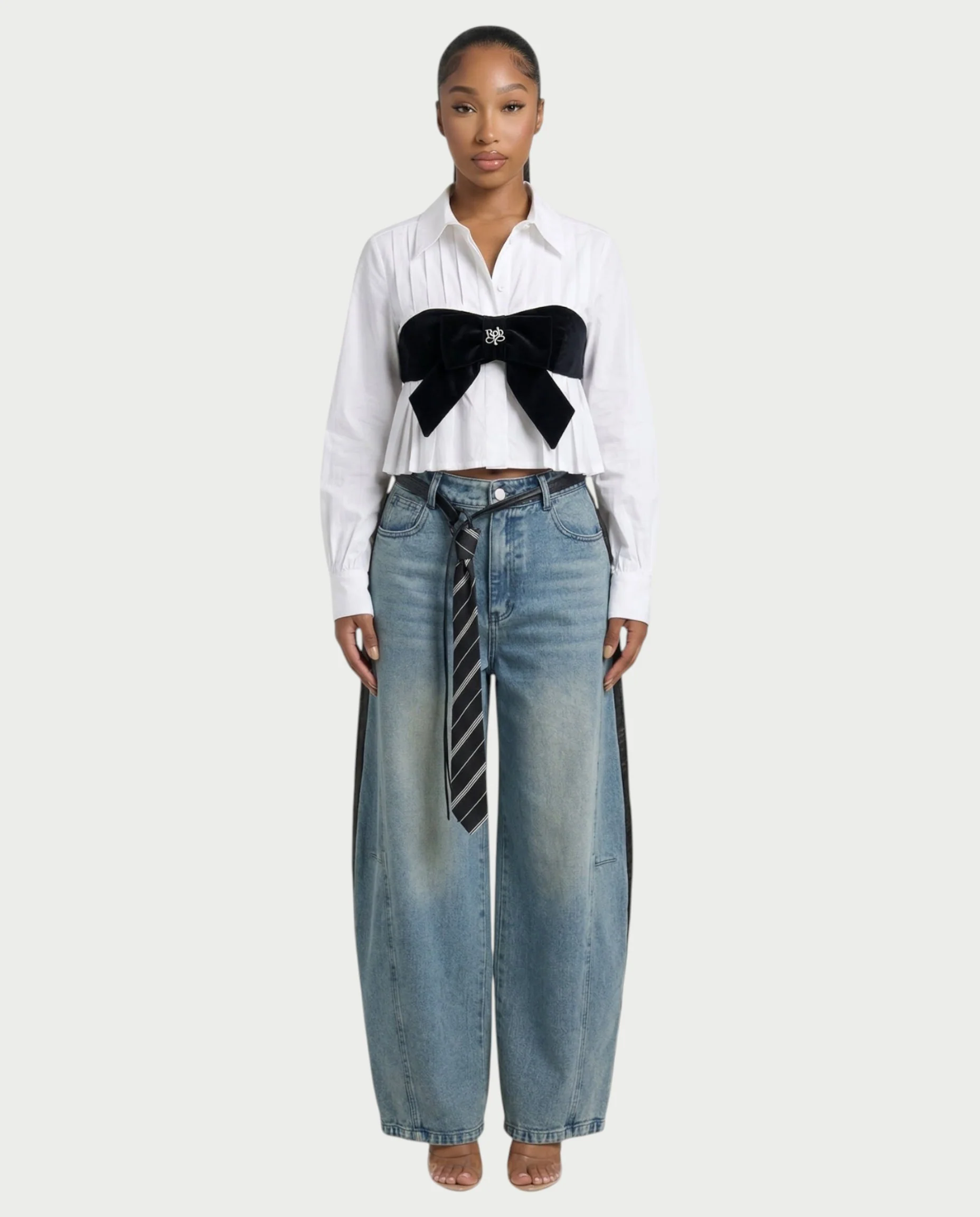 LUVIRA Two-Tone Denim & Faux Leather Pants