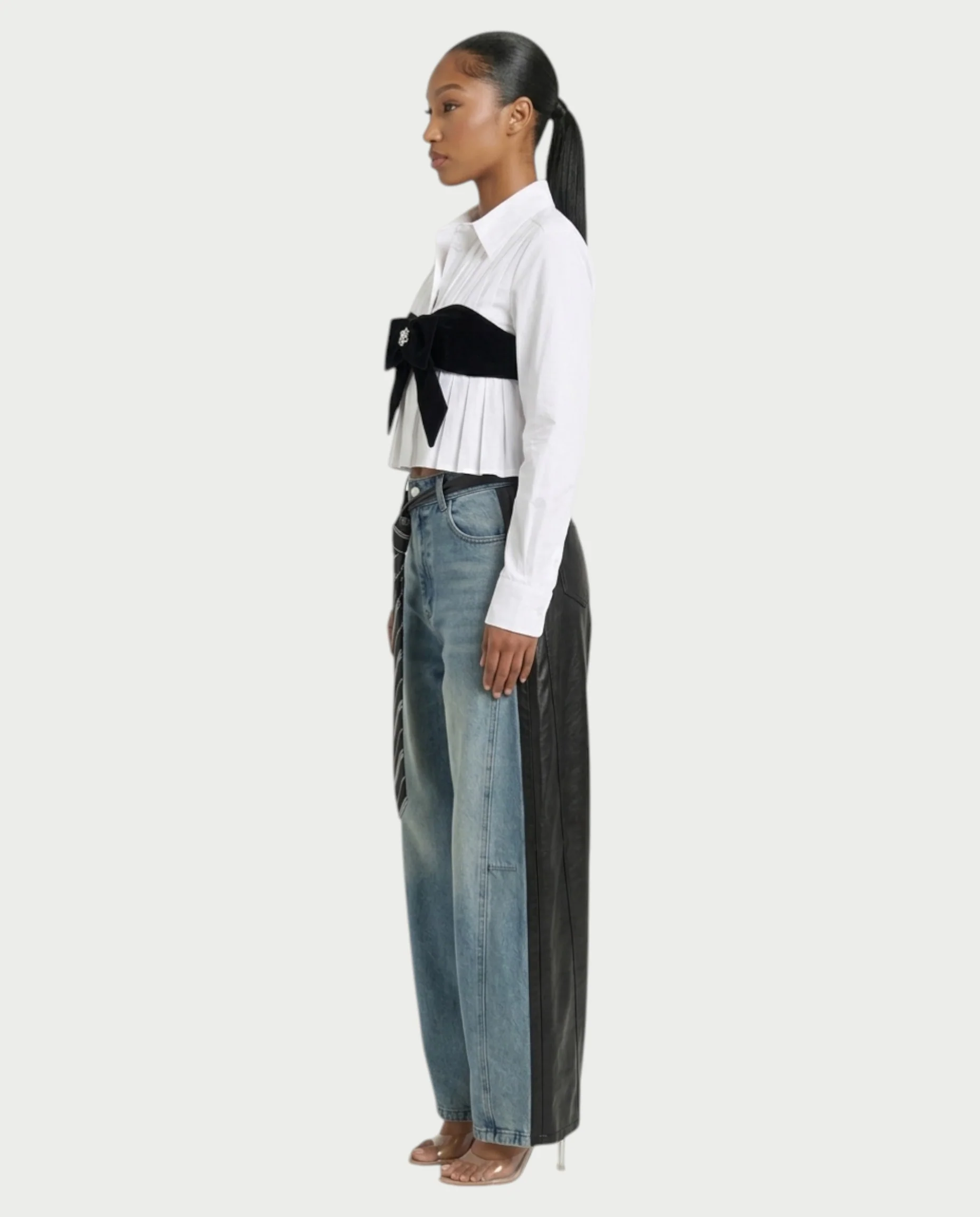 LUVIRA Two-Tone Denim & Faux Leather Pants - Image 3