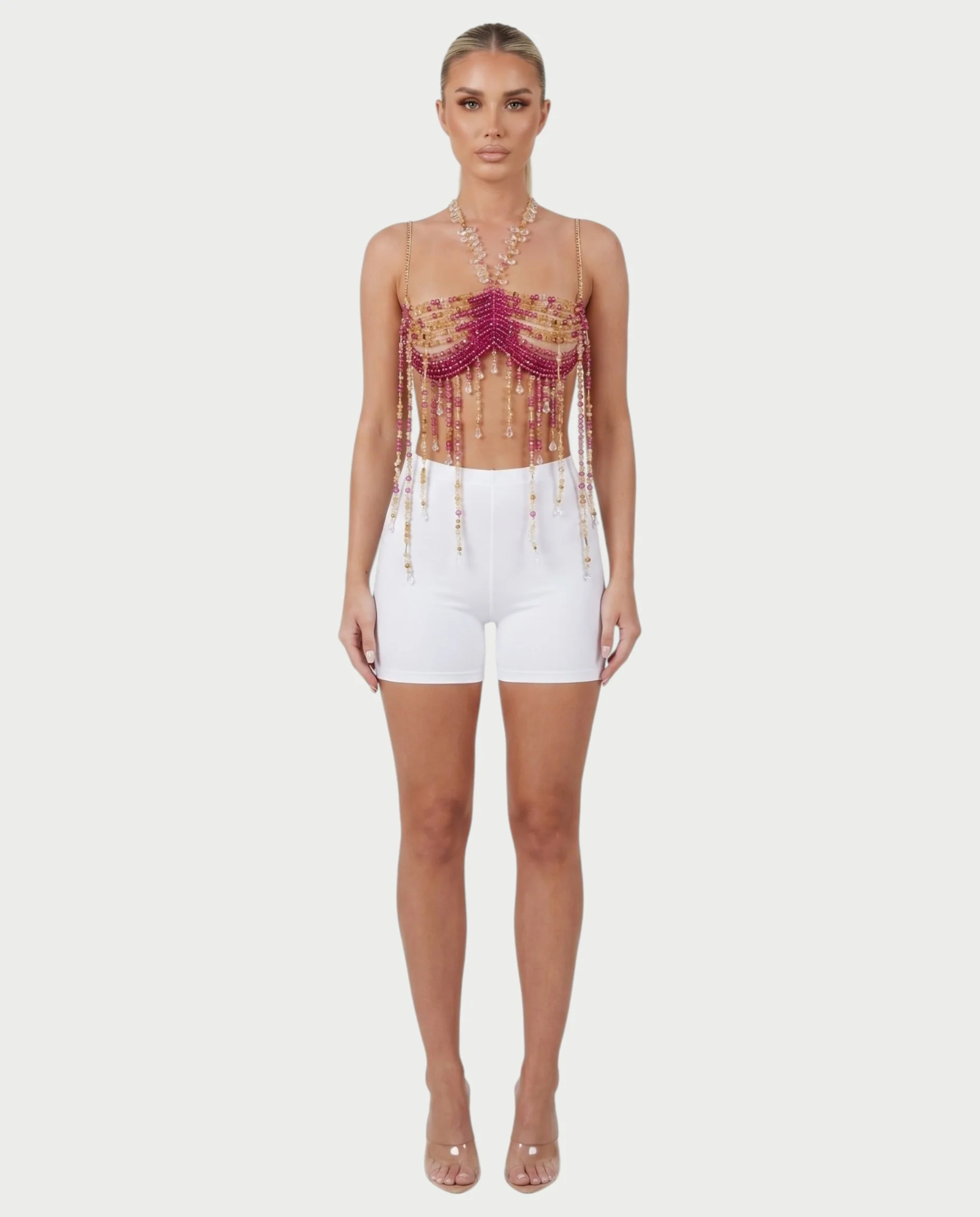 LUYANA Crystal Bead Tassel Chain Bralette Top - Image 4