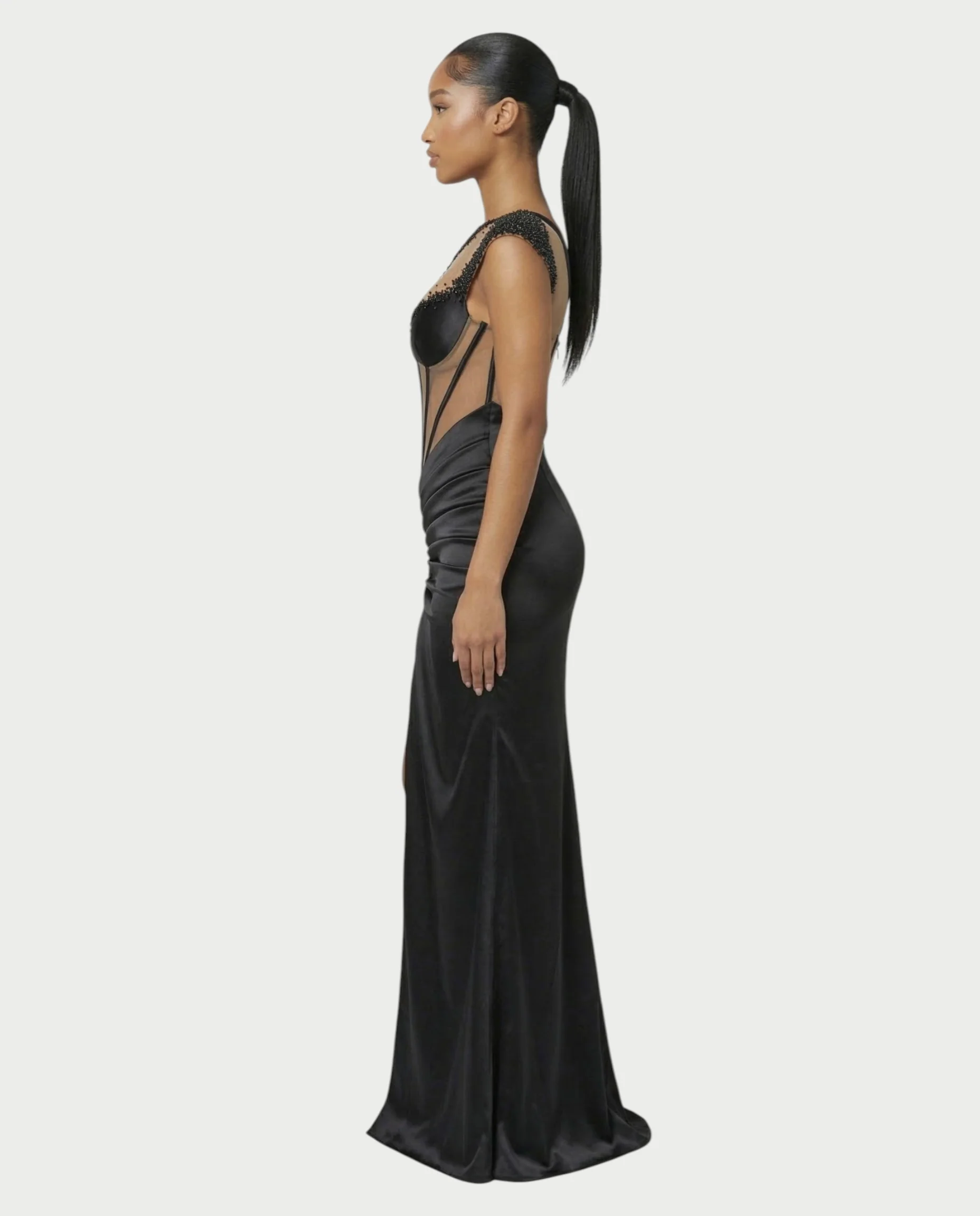 LYXEN One-Shoulder High Slit Corset Maxi Dress - Image 3