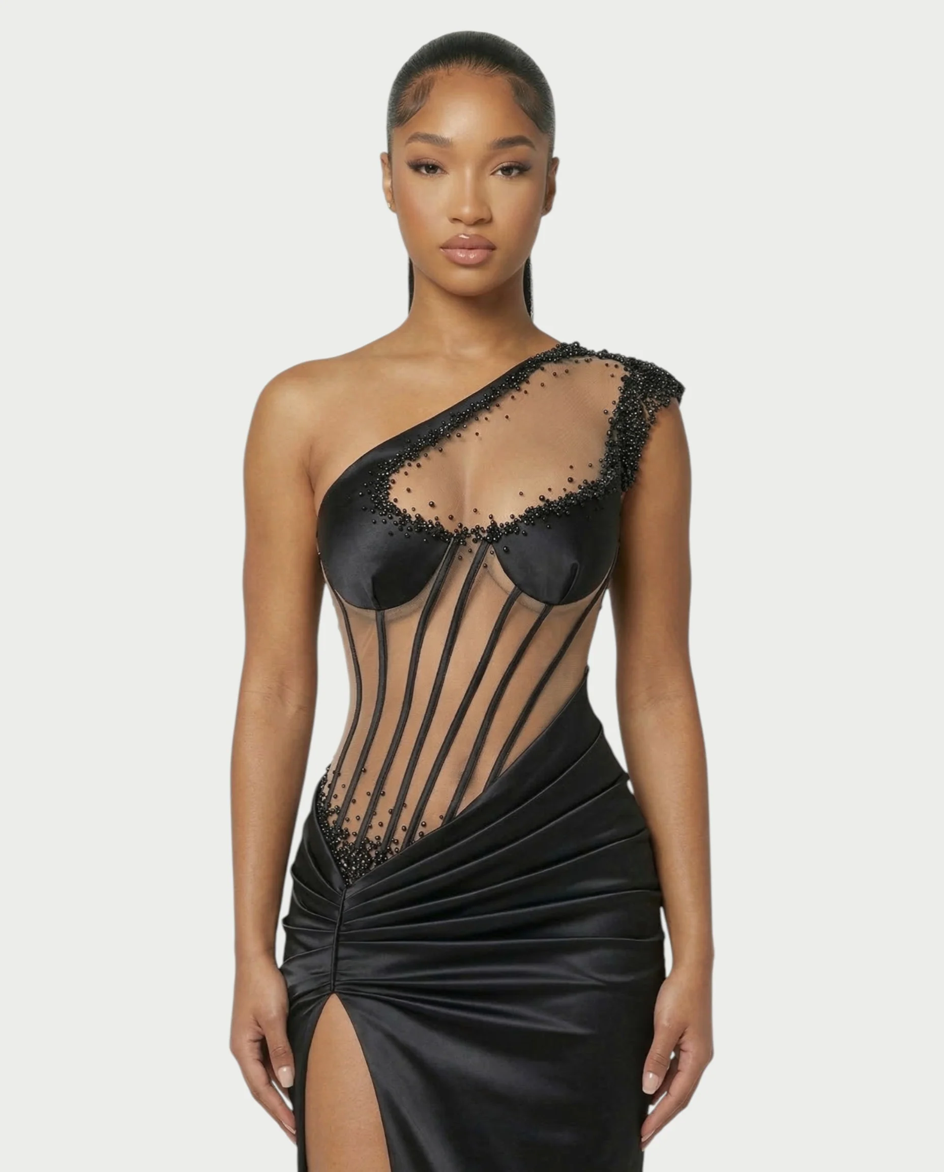 LYXEN One-Shoulder High Slit Corset Maxi Dress - Image 4