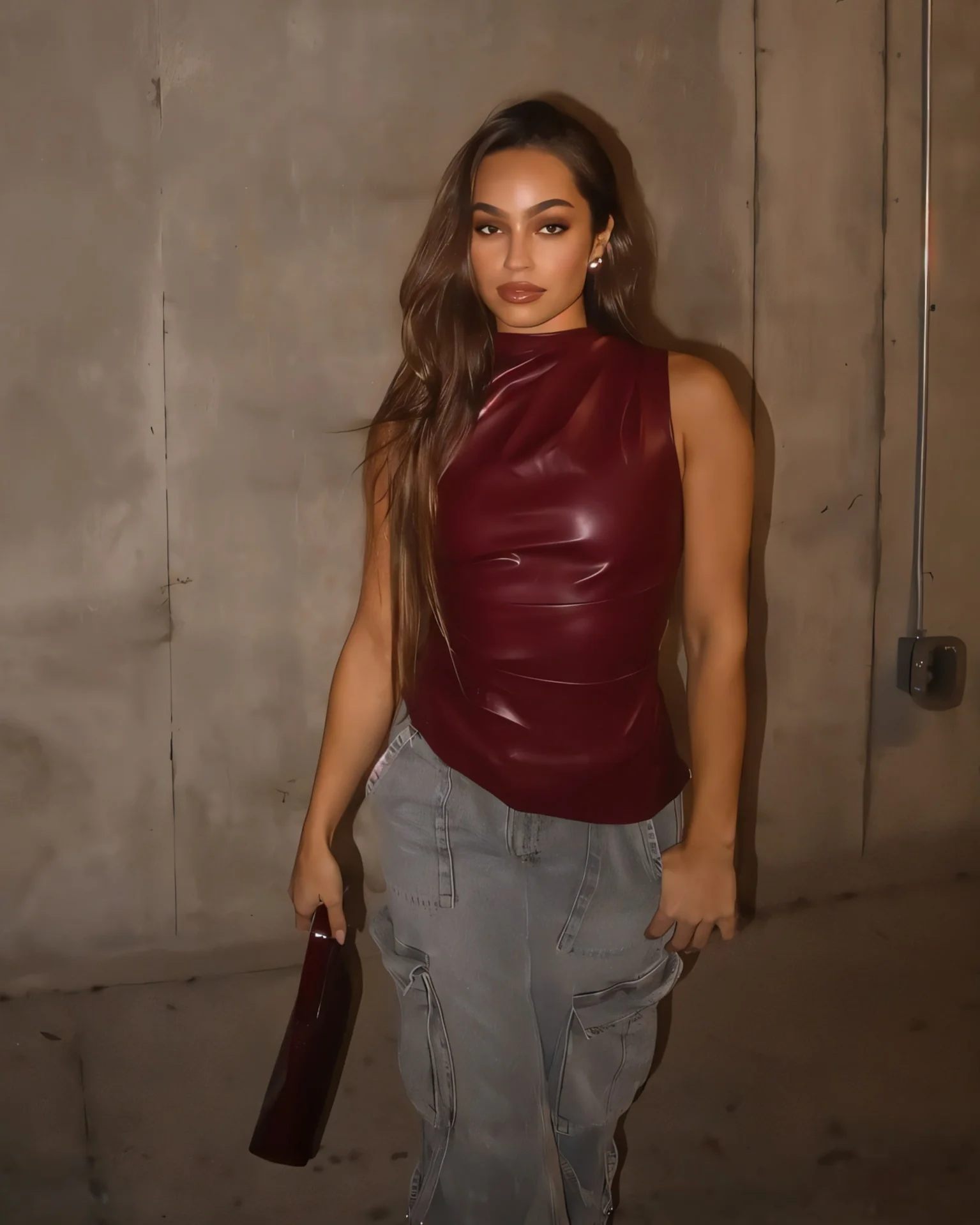 MABEL Faux Leather Draped Top - Image 3