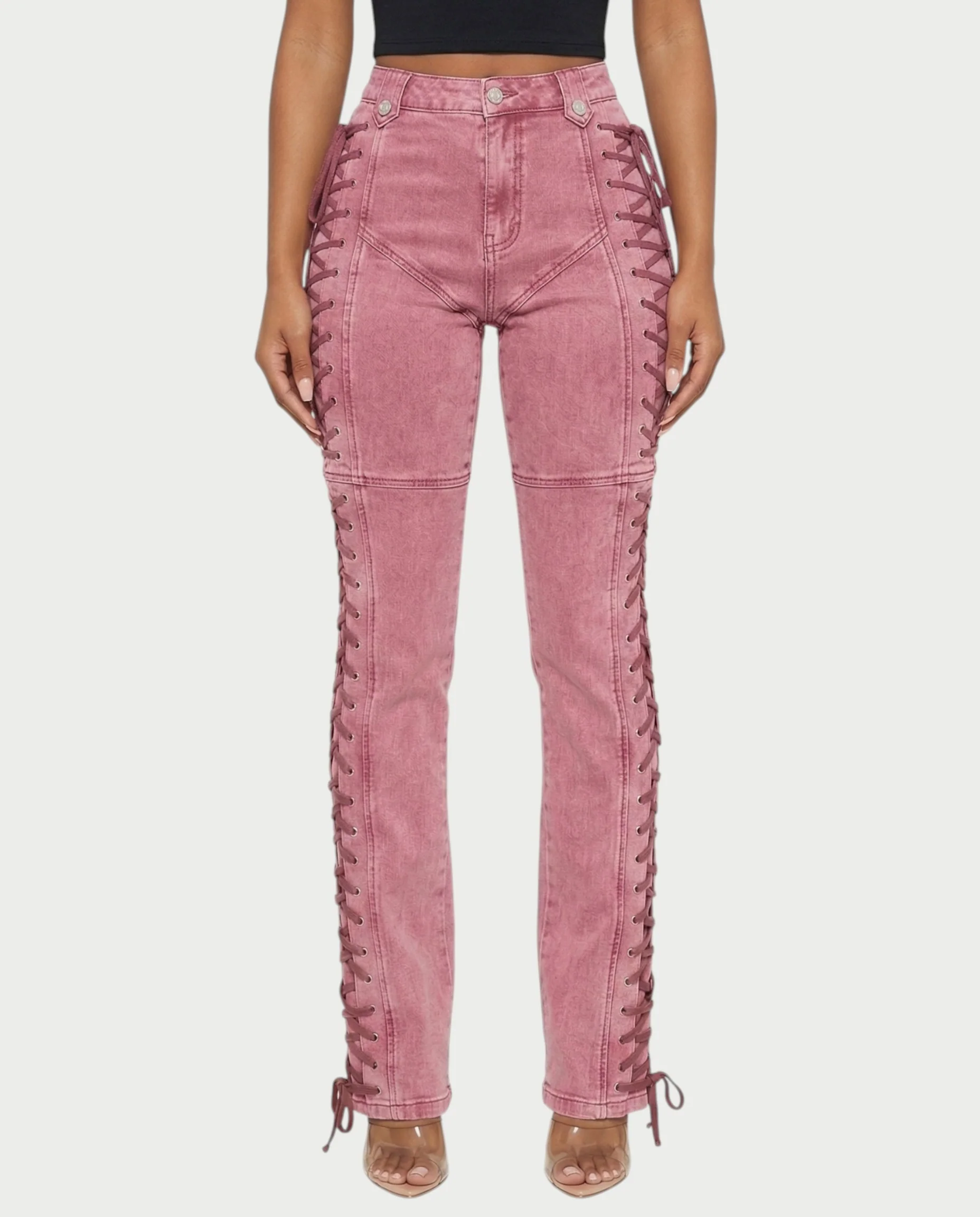 MAEVA Lace-Up Side Detail High-Waist Straight-Leg Pants - Image 11