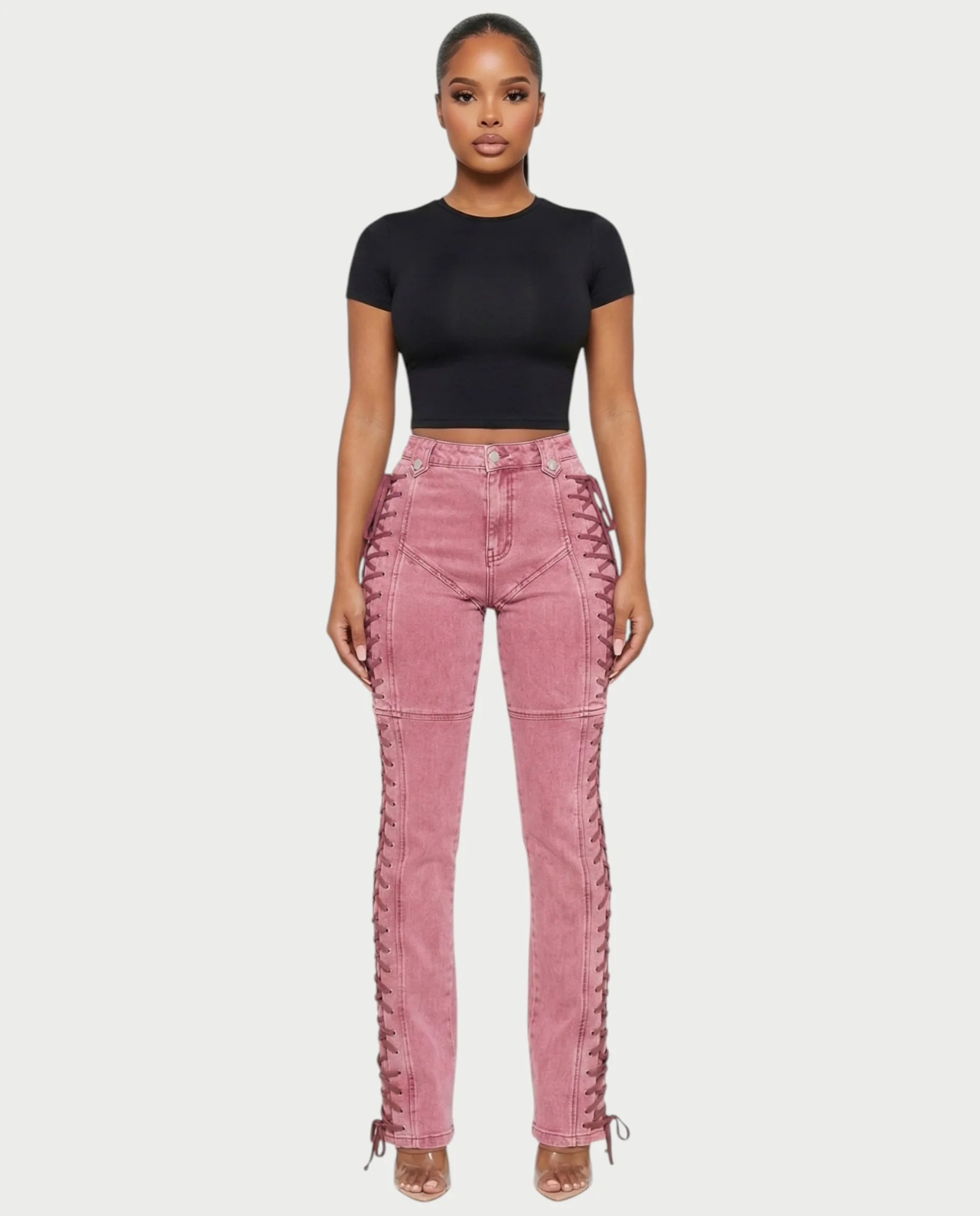 MAEVA Lace-Up Side Detail High-Waist Straight-Leg Pants - Image 13