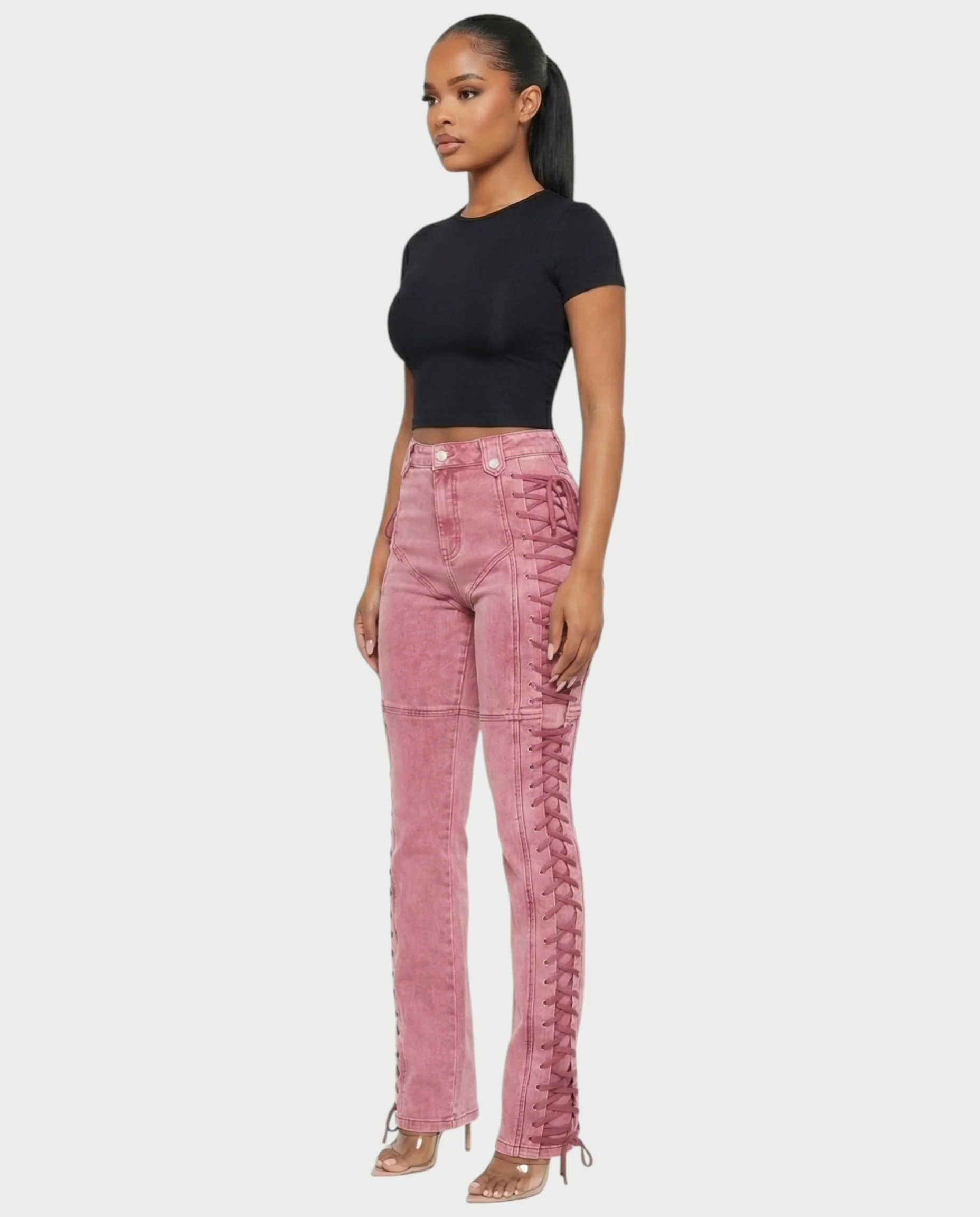 MAEVA Lace-Up Side Detail High-Waist Straight-Leg Pants - Image 14