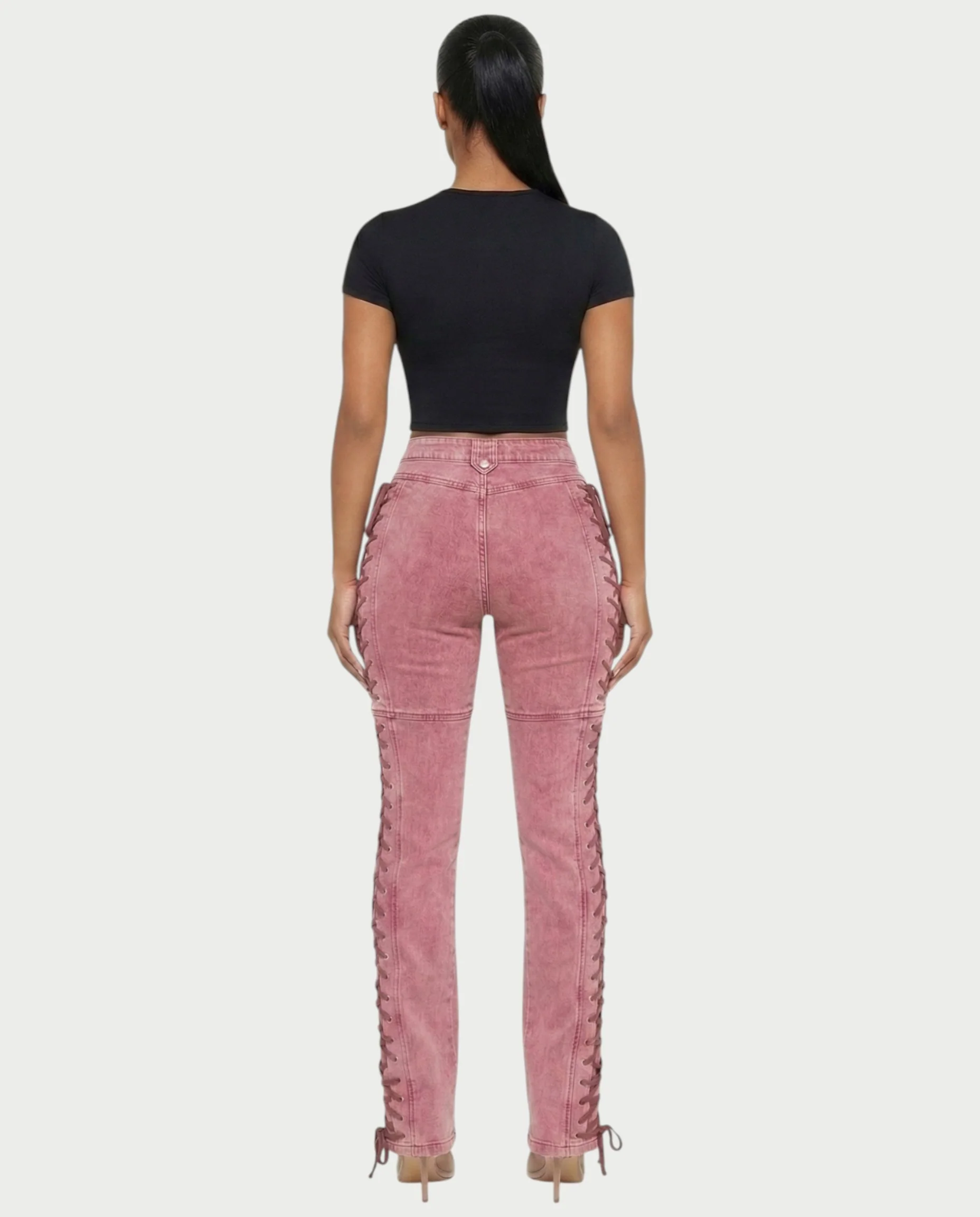 MAEVA Lace-Up Side Detail High-Waist Straight-Leg Pants - Image 15