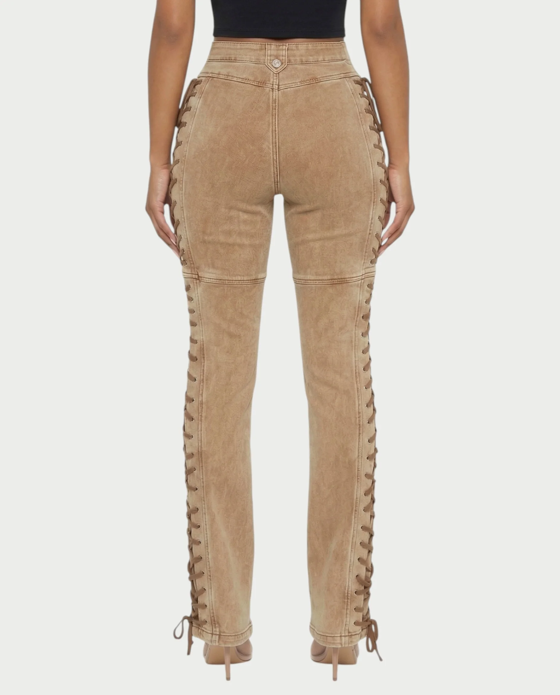 MAEVA Lace-Up Side Detail High-Waist Straight-Leg Pants - Image 2